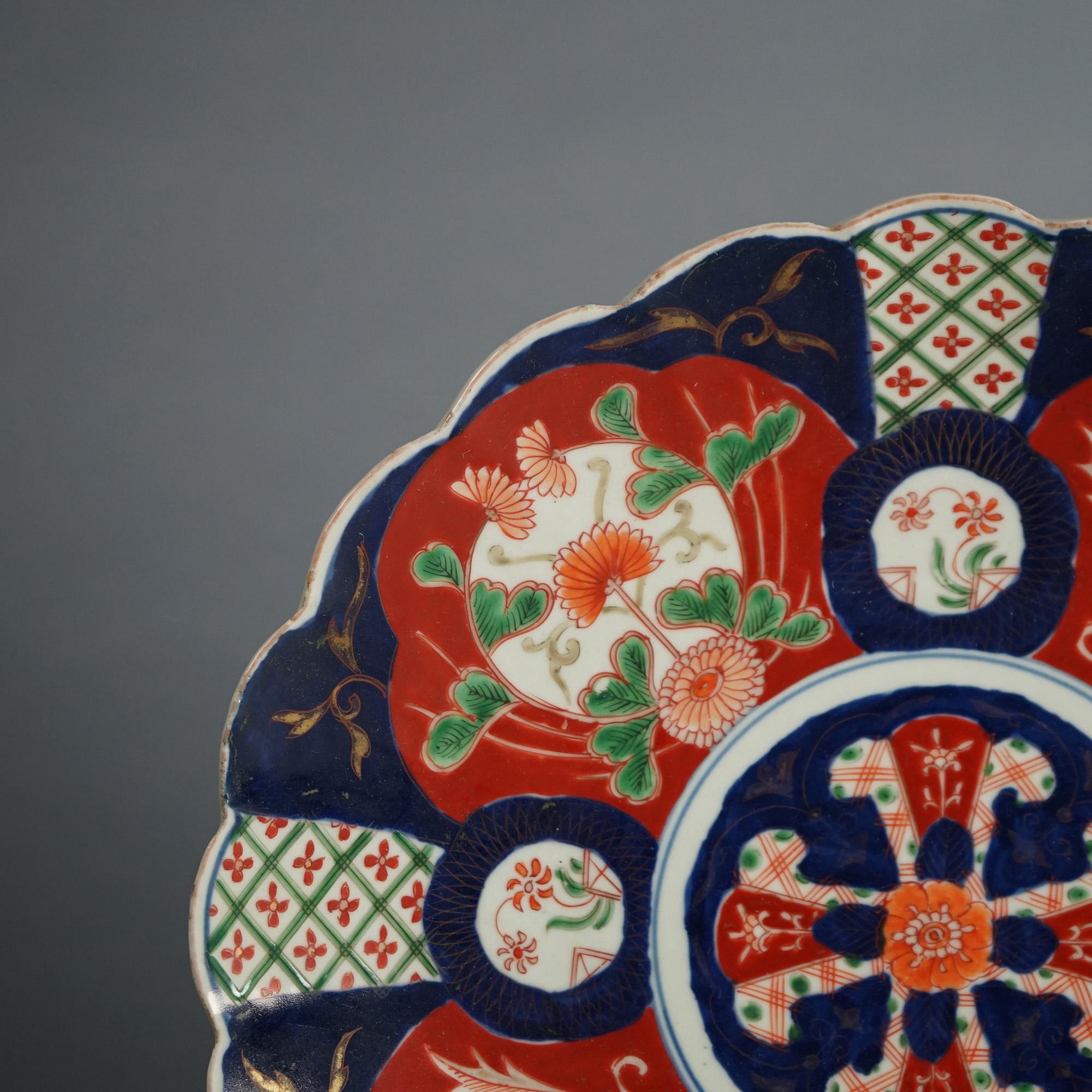 Antique Japanese Imari Charger with  Garden Flowers C1920 In Good Condition For Sale In Big Flats, NY
