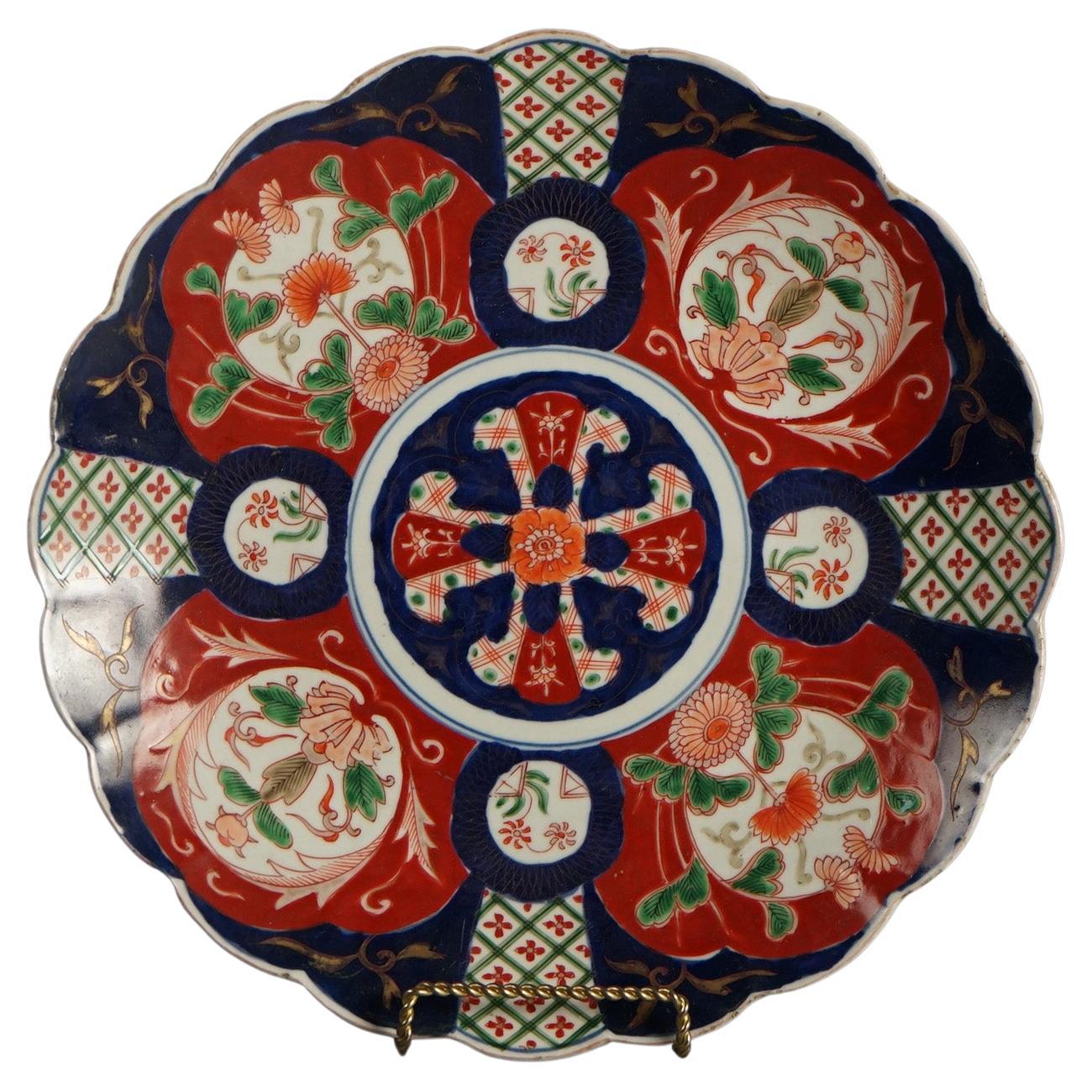 Antique Japanese Imari Charger with  Garden Flowers C1920