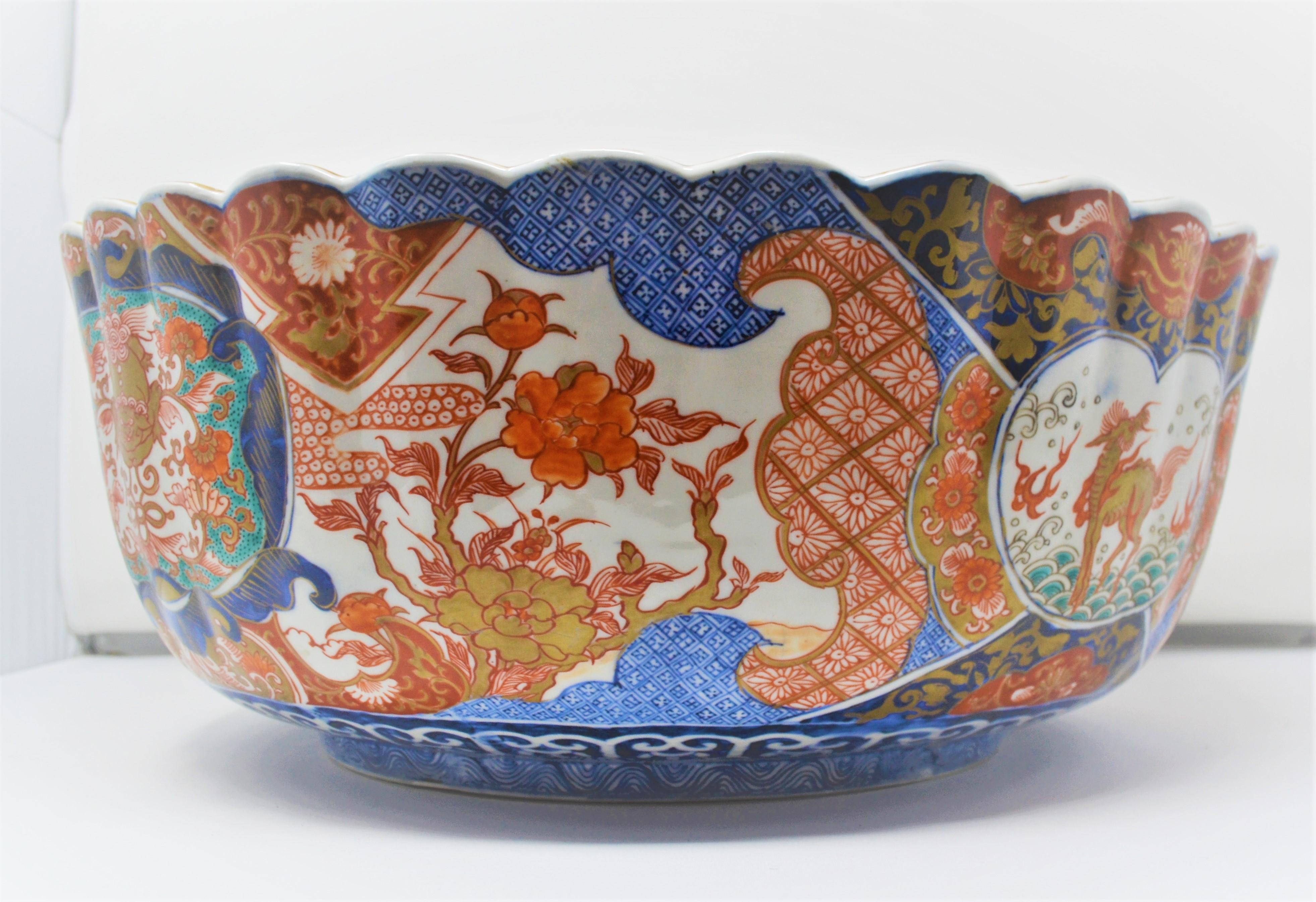 Porcelain Antique Japanese Imari Fluted Bowl