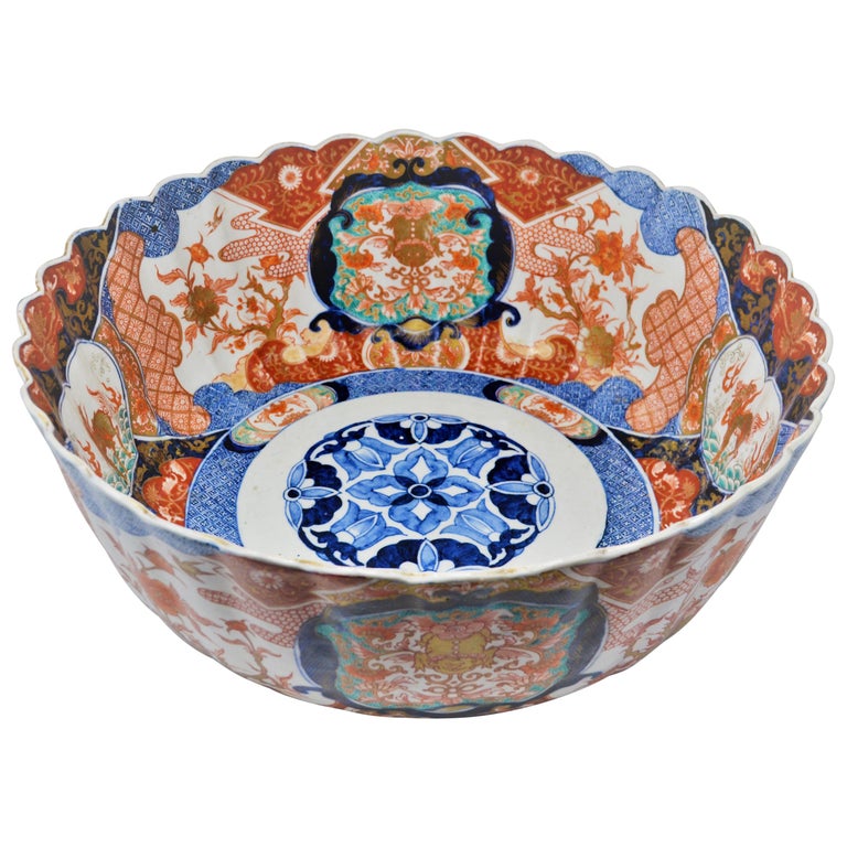Vintage Porcelain Imari Bowl in Pewter Encased 7.75 Diameter