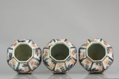 Antique Japanese Imari Garniture Set Colorfull Vases Japan Foo Dog, 18th Century