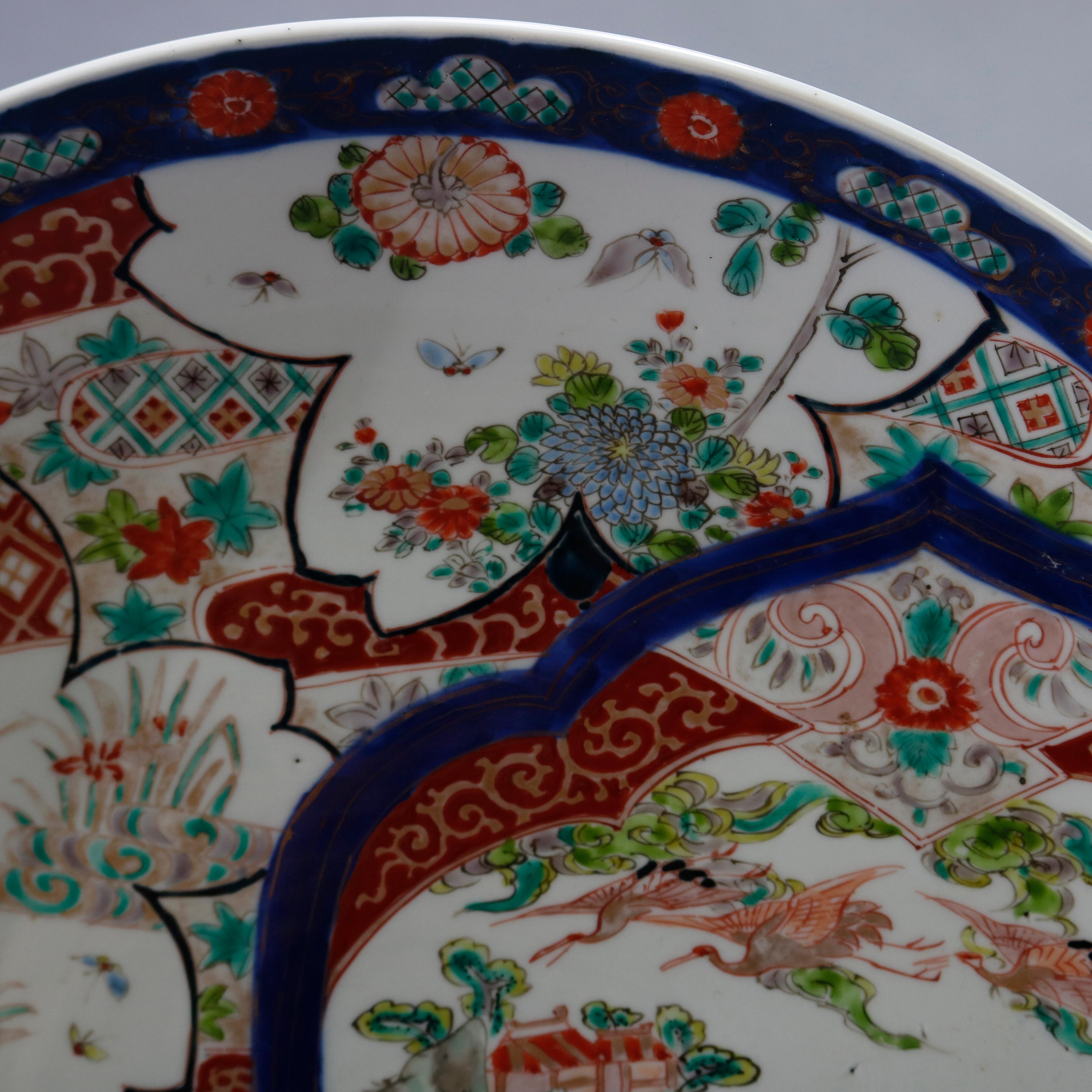 Antique Japanese Imari Hand Enameled Marsh Scene Porcelain Charger, circa 1920 1