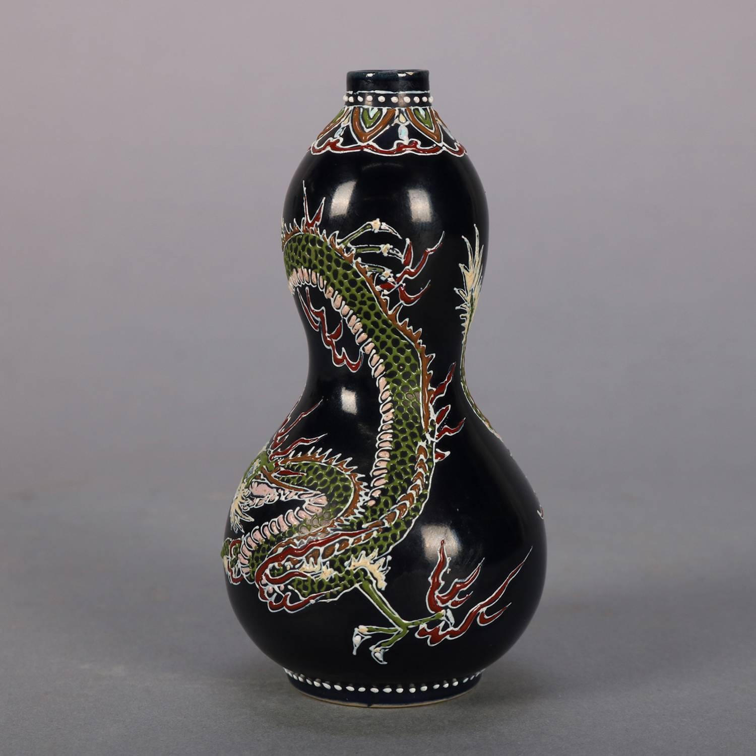 Antique Japanese Imari Hand Enameled Pottery Dragon Cabinet Vase, Signed 6
