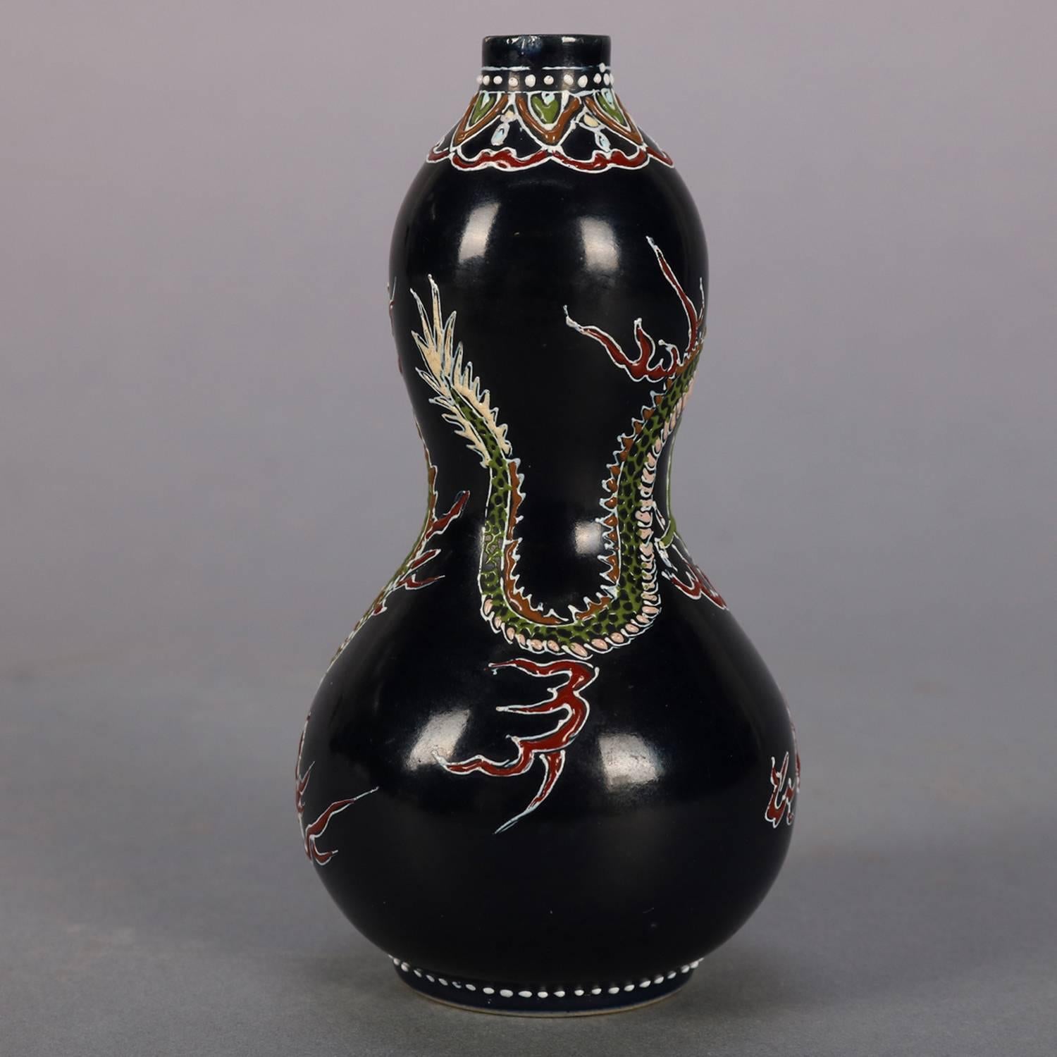 Antique Japanese Imari Hand Enameled Pottery Dragon Cabinet Vase, Signed 7