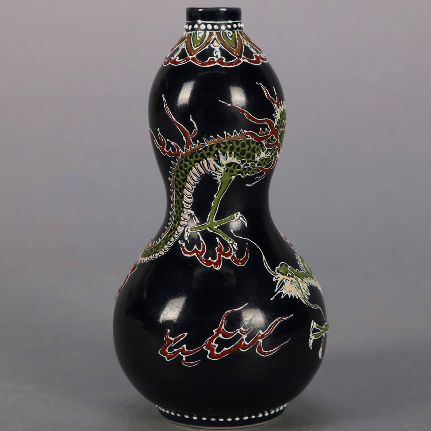 Antique Japanese Imari Hand Enameled Pottery Dragon Cabinet Vase, Signed 8
