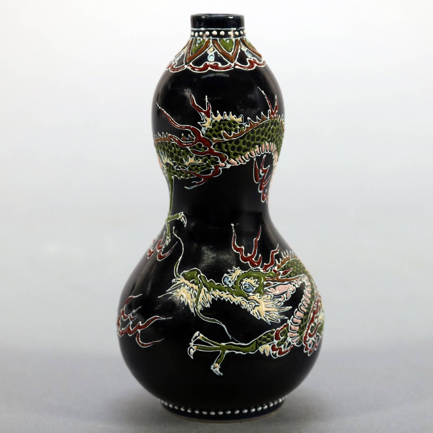 Antique Japanese Imari Hand Enameled Pottery Dragon Cabinet Vase, Signed 2