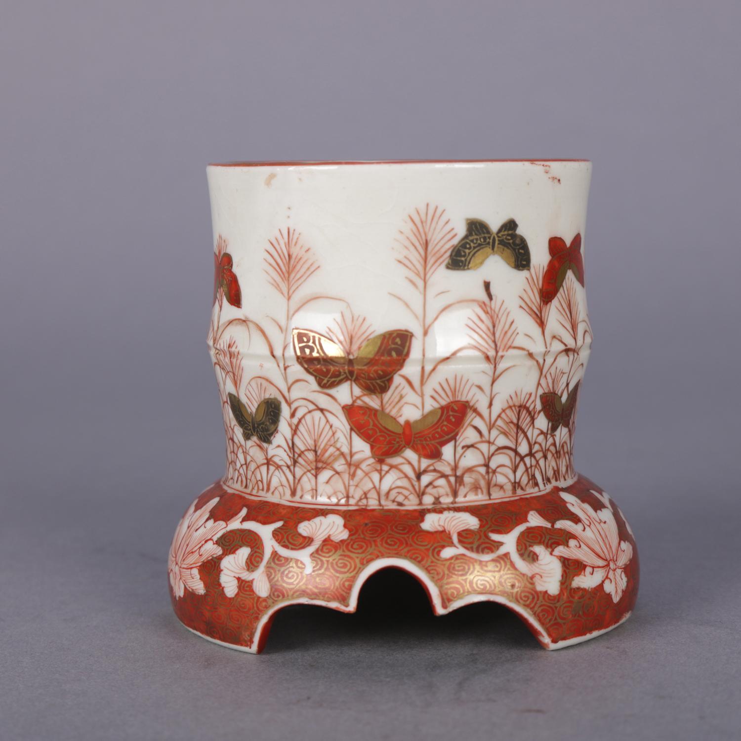 Ceramic Antique Japanese Imari Hand Painted and Gilt Porcelain Brush Wash, Signed