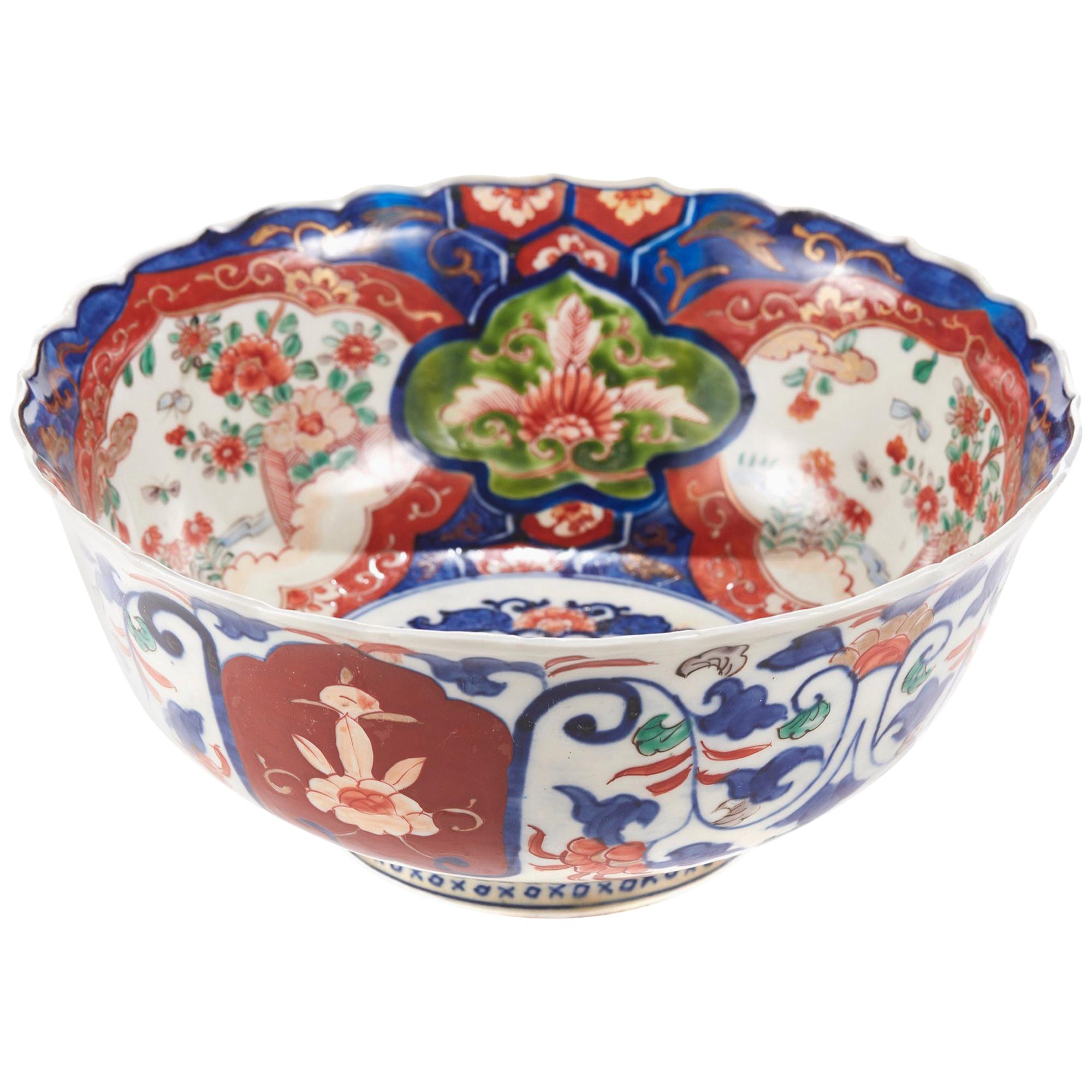 Antique Japanese Imari Lotus Shaped Bowl For Sale