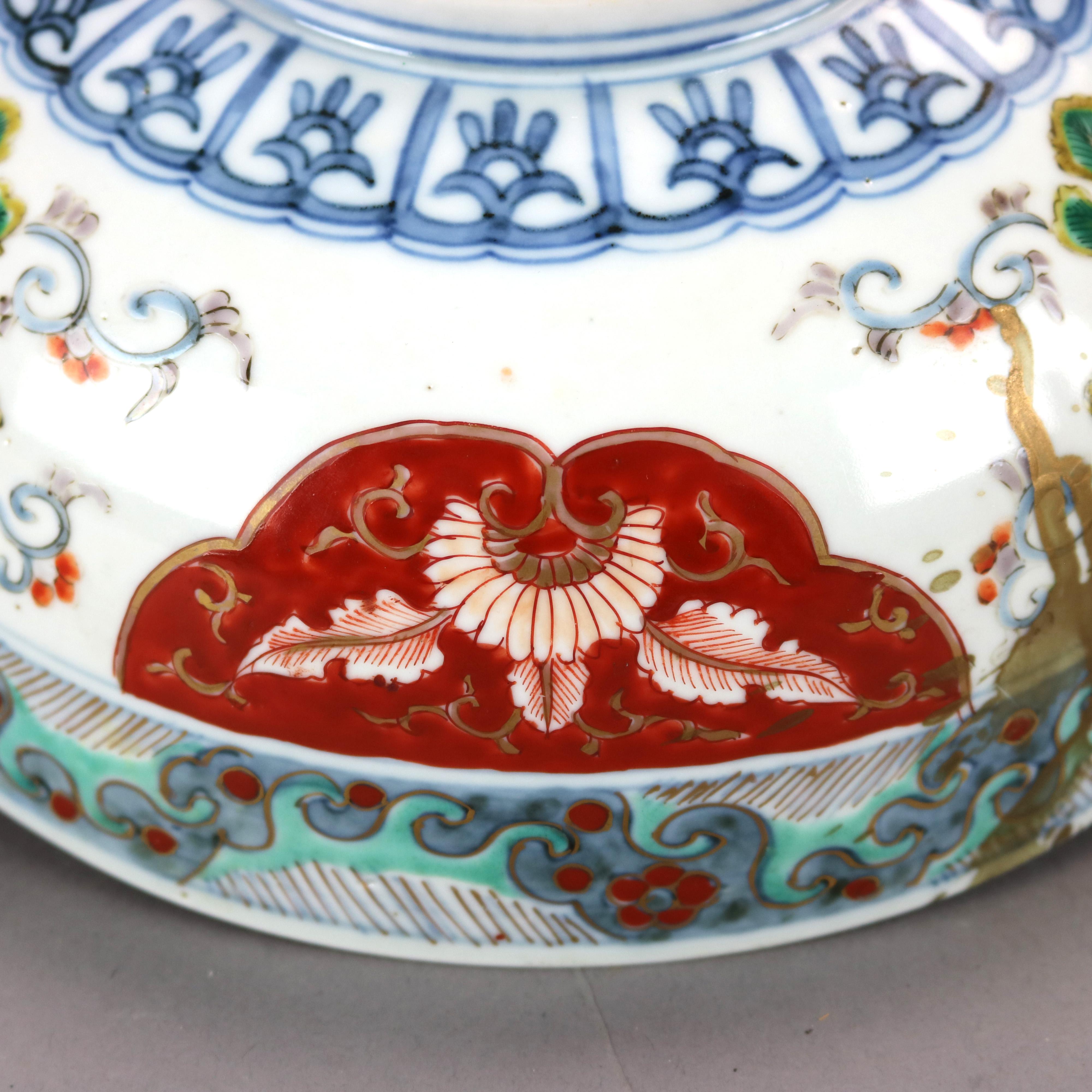 Antique Japanese Imari Meiji Hand Painted & Gilt Porcelain Bowl Circa 1900 1