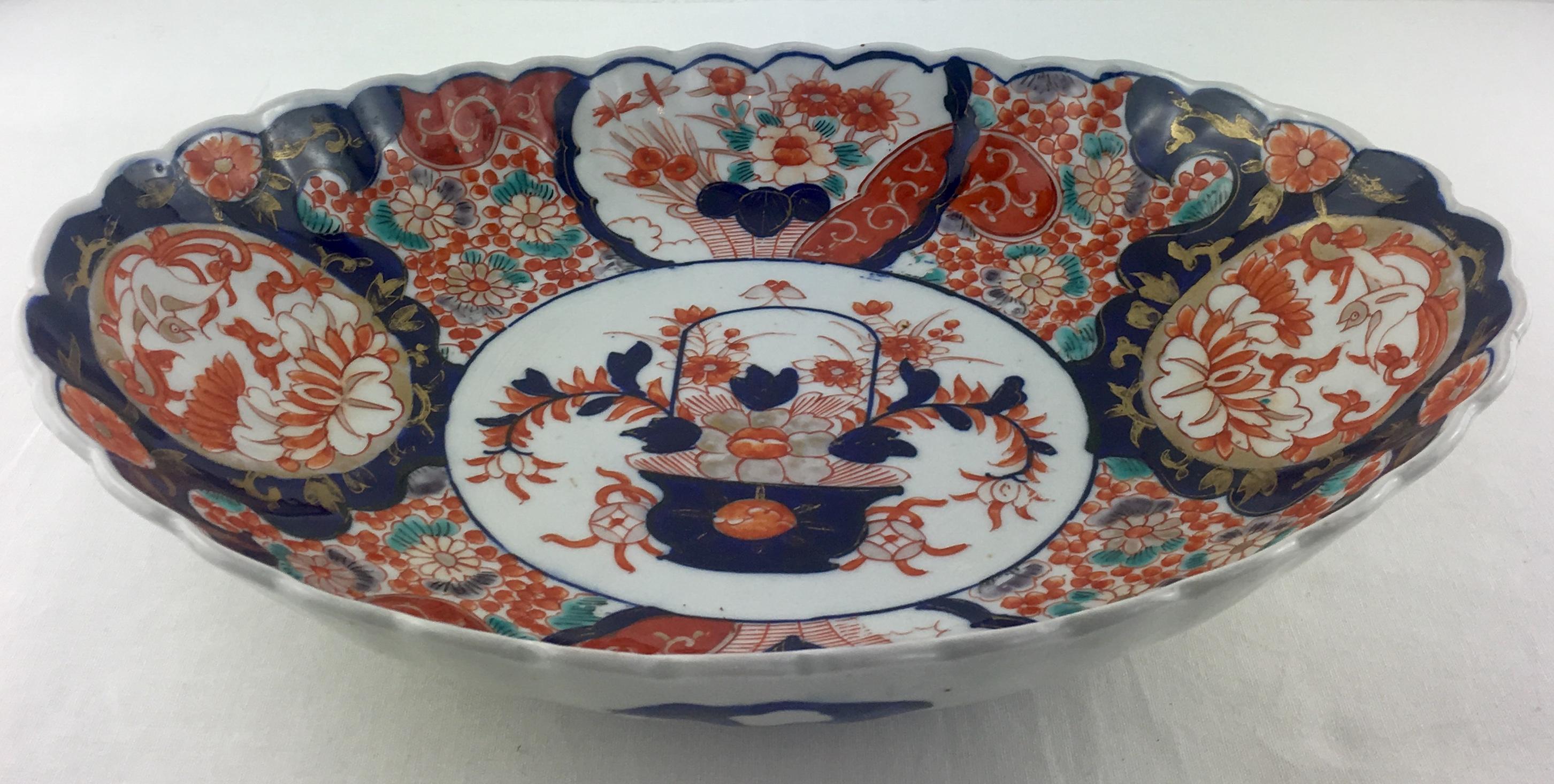 Porcelain Antique Japanese Imari Oval Bowl, Meiji Period