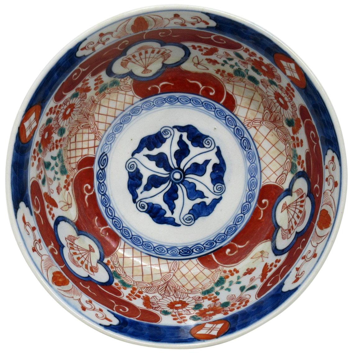 Antique Japanese Imari Porcelain Bowl Centerpiece Fukazawa Koransha Meiji Period