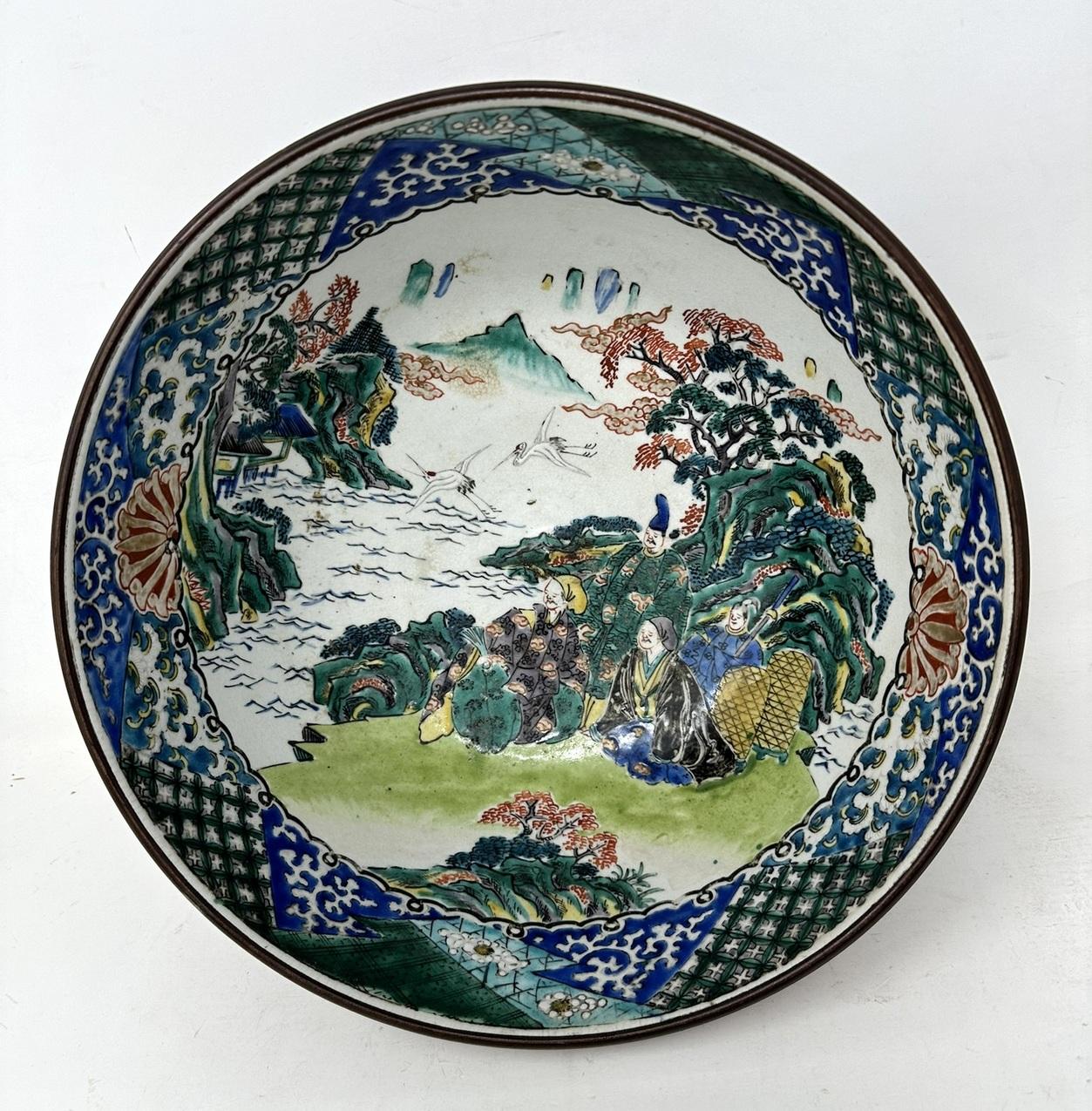 Stunning Large Japanese Circular Form Imari Deep Cabinet Bowl or Centerpiece of outstanding quality and generous proportions and good weight, made during the last half of the Nineteenth Century firmly attributed to Koransha Potteries. 
Extensively