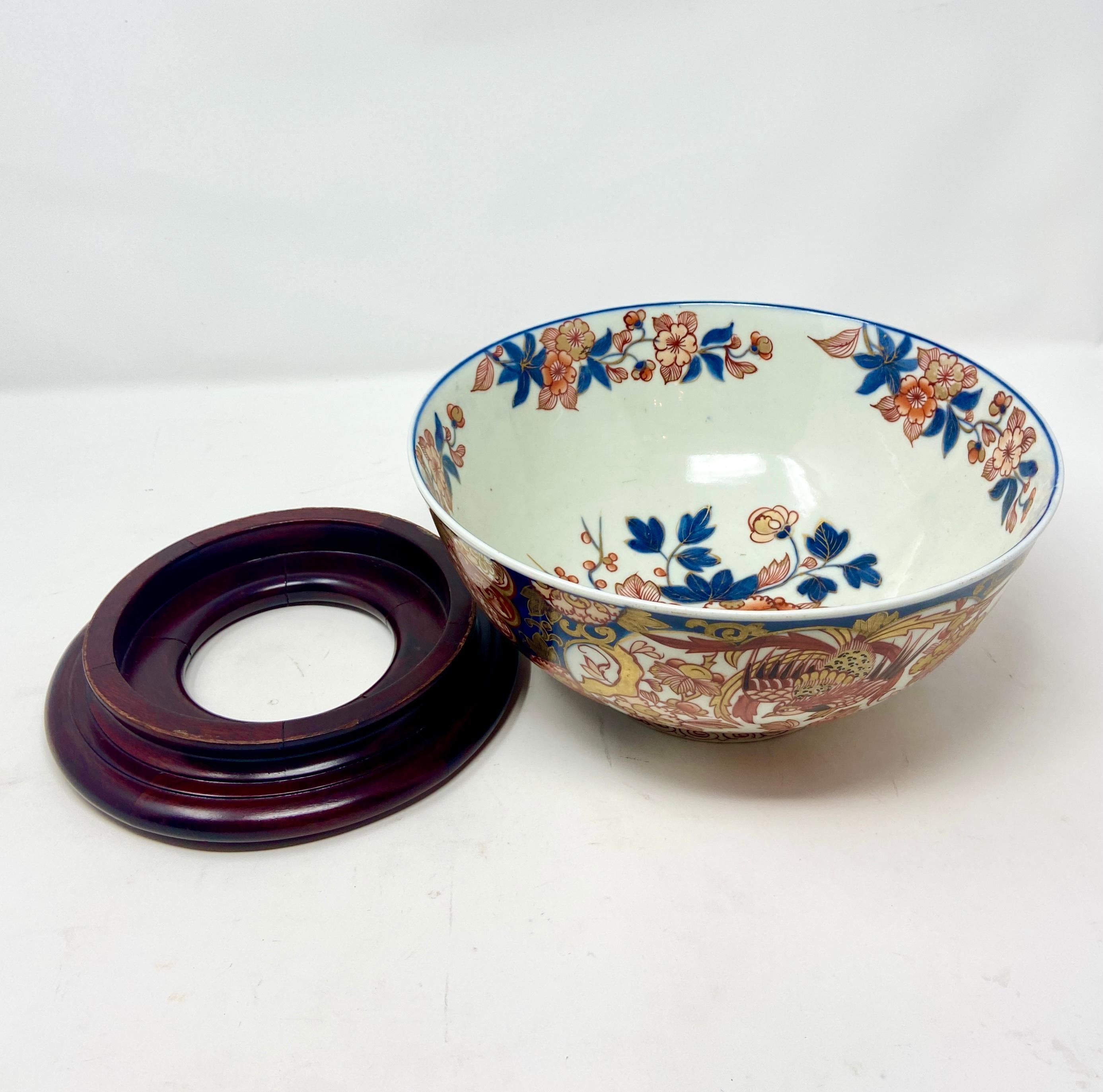 20th Century Antique Japanese Imari Porcelain Bowl on Teakwood Stand, Circa 1900