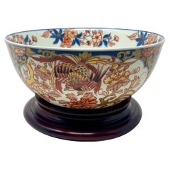 Antique Japanese Imari Porcelain Bowl on Teakwood Stand, Circa 1900