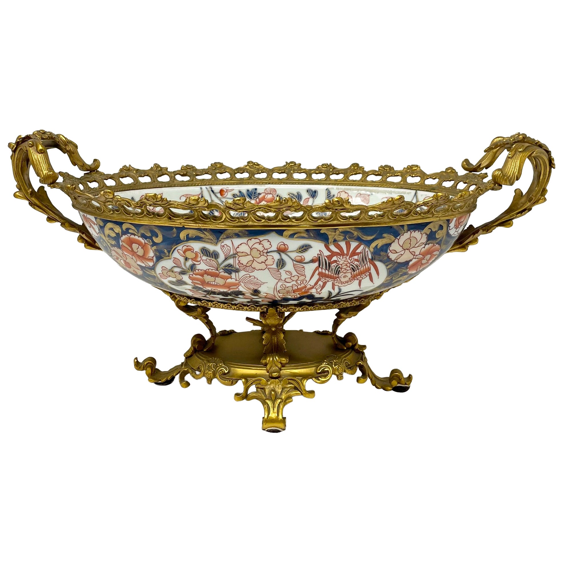 Antique Japanese Imari Porcelain Centerpiece with Gold Bronze Mounts, Circa 1890