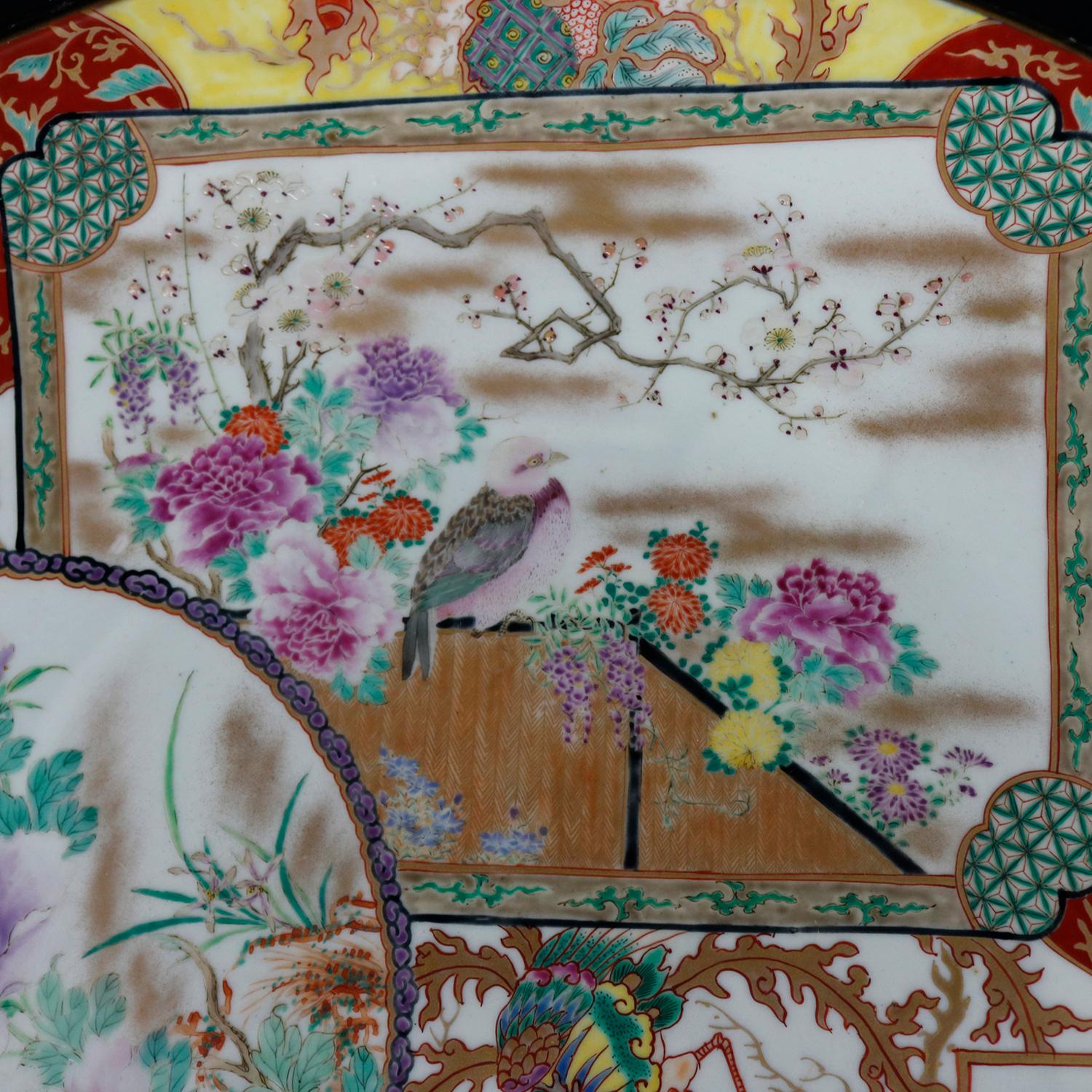 Enameled Antique Japanese Imari Porcelain Charger by Hichozan Shimpo Signed, 19th Century