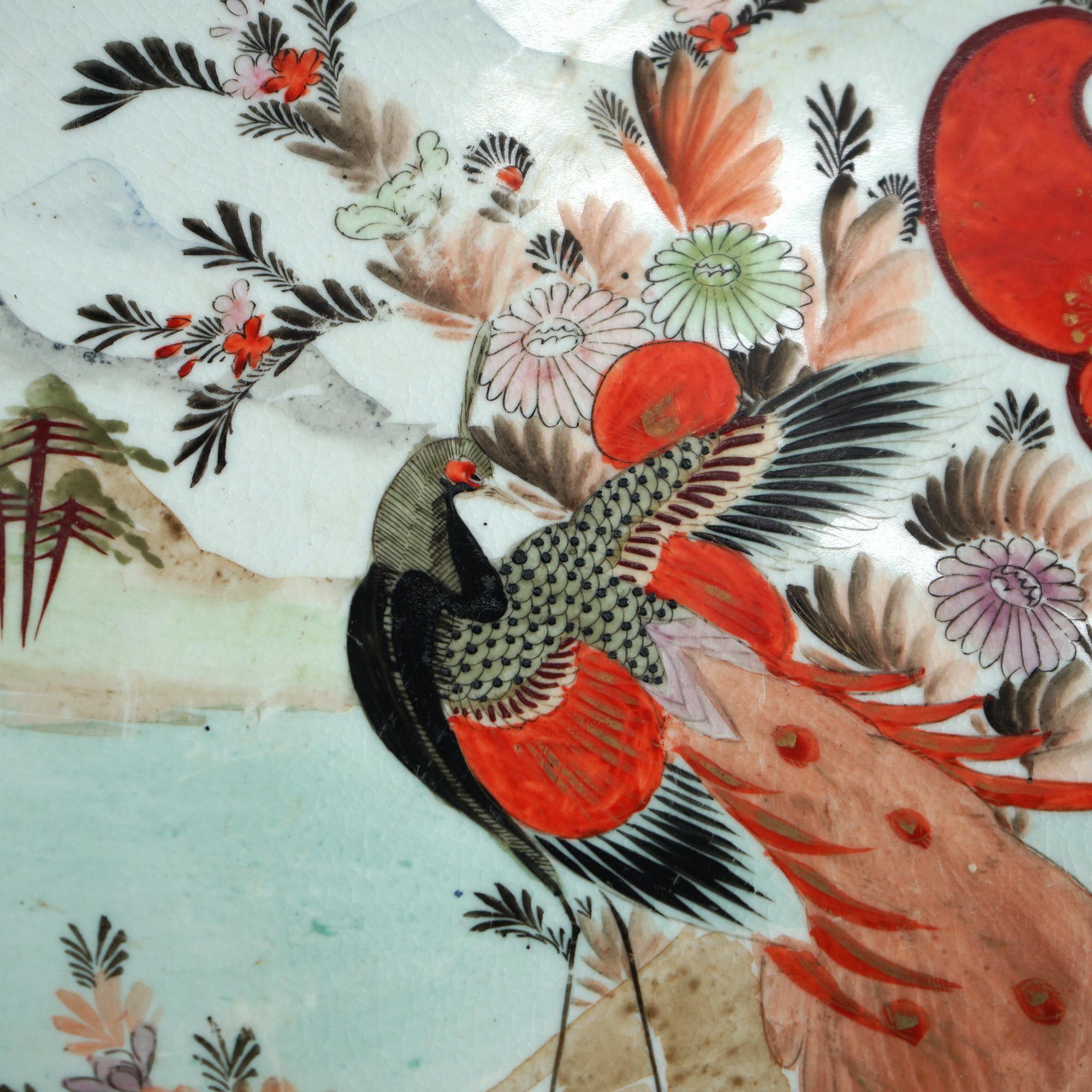 Antique Japanese Imari Porcelain Charger with Garden & Genre Scenes C1920 In Good Condition For Sale In Big Flats, NY