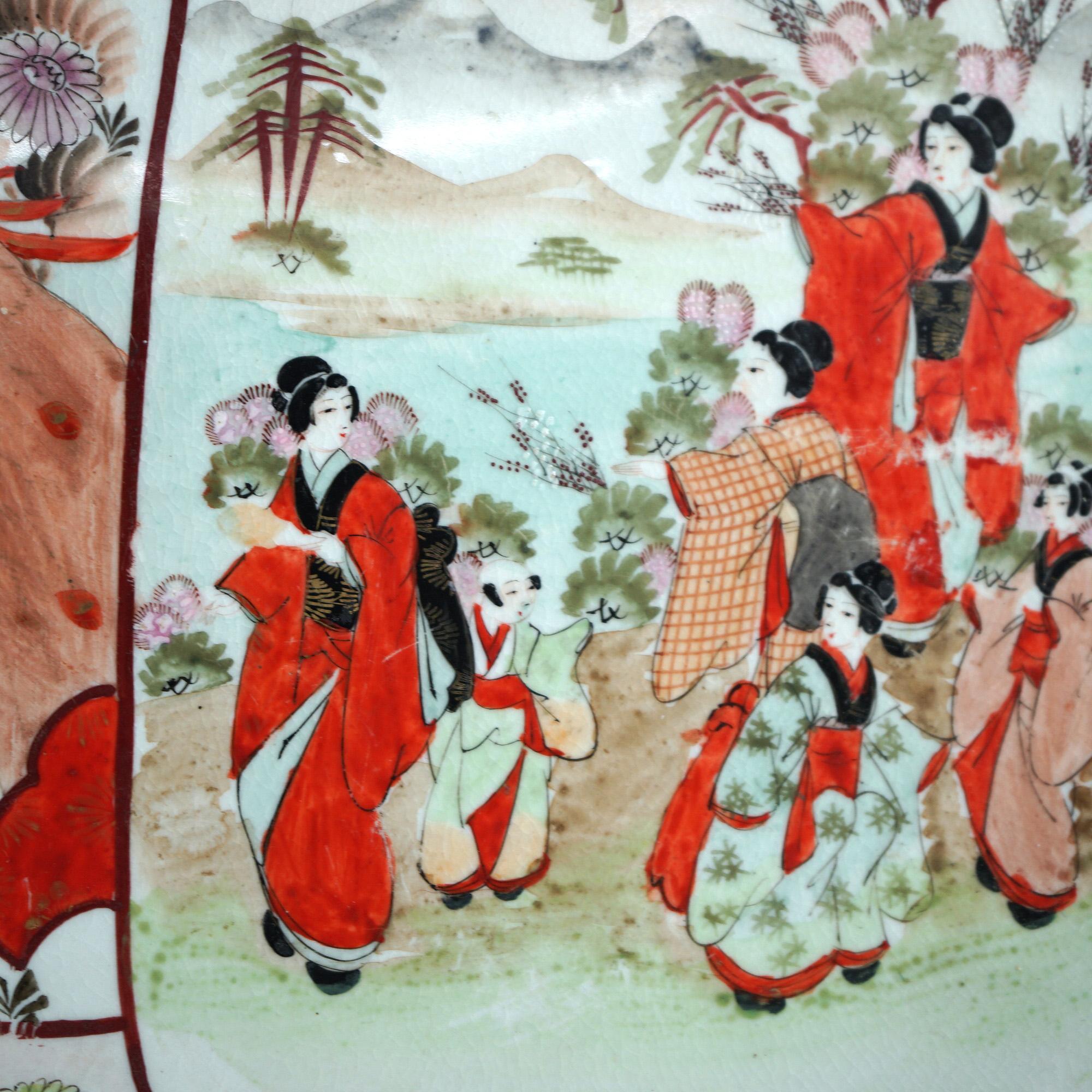 20th Century Antique Japanese Imari Porcelain Charger with Garden & Genre Scenes C1920 For Sale