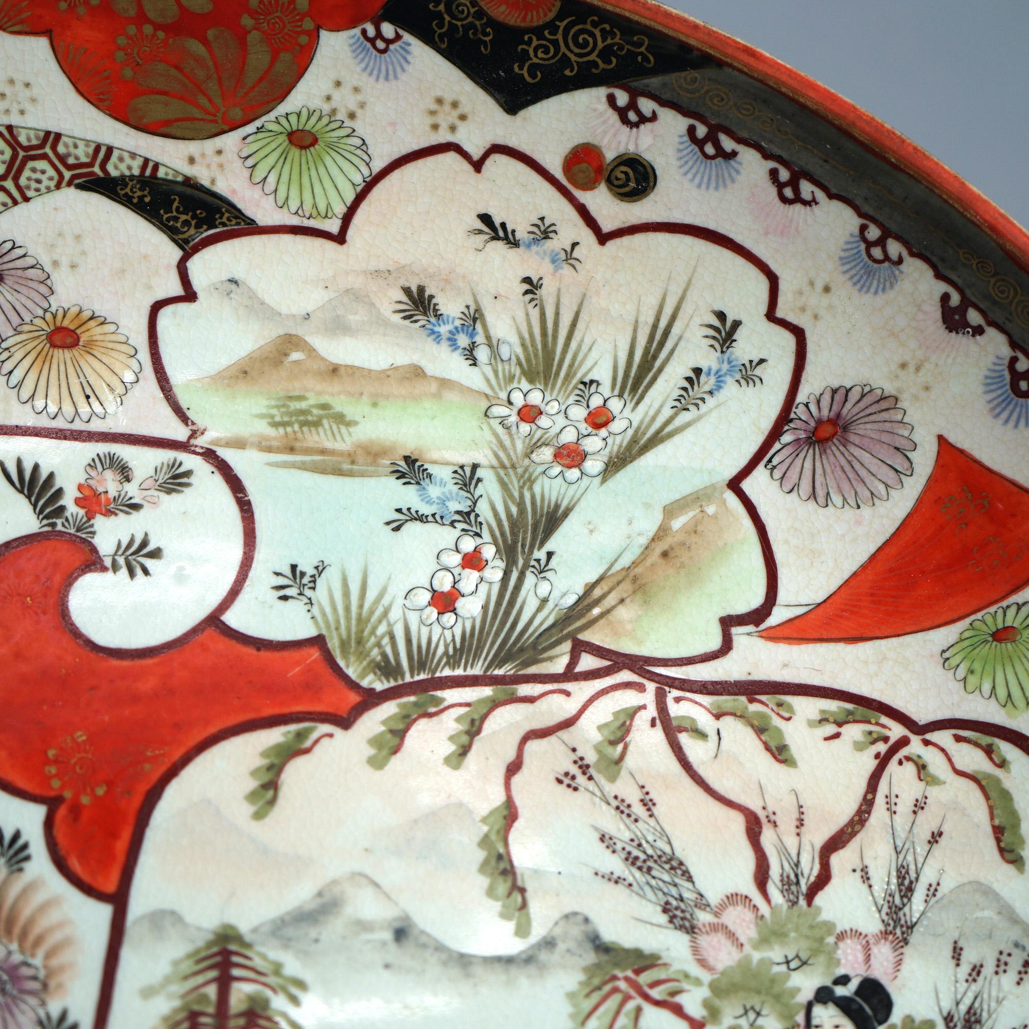 Antique Japanese Imari Porcelain Charger with Garden & Genre Scenes C1920 For Sale 1
