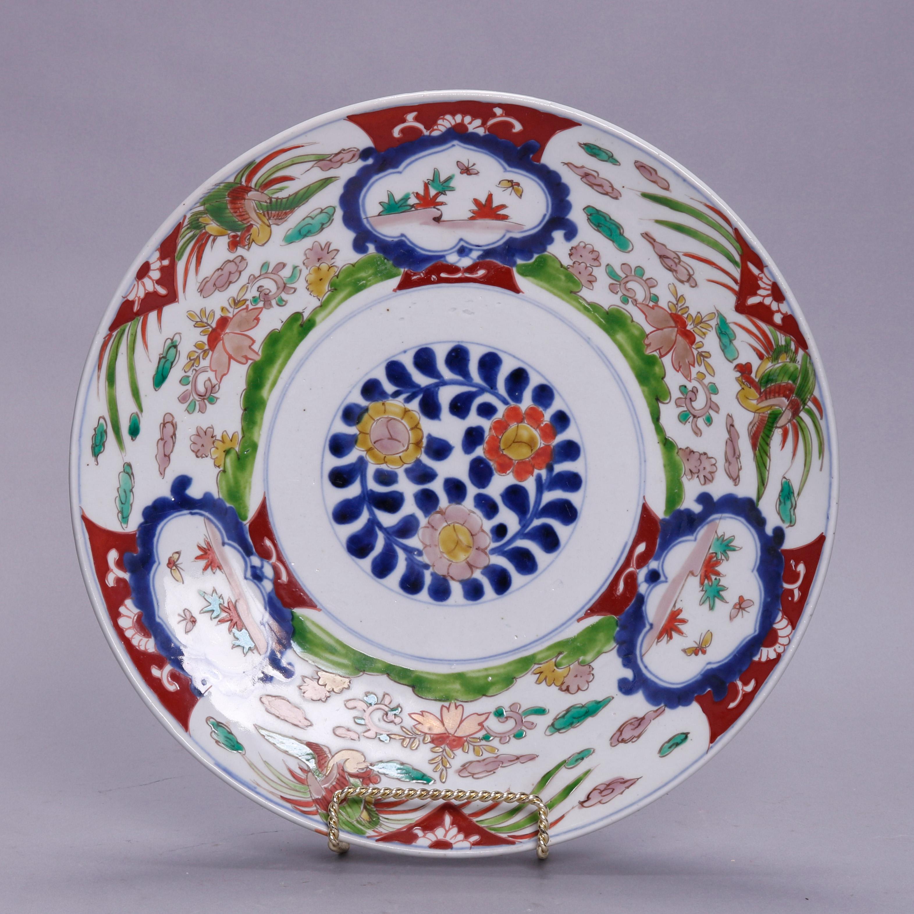 Fired Antique Japanese Imari Porcelain Charger with Garden Scenes, circa 1910