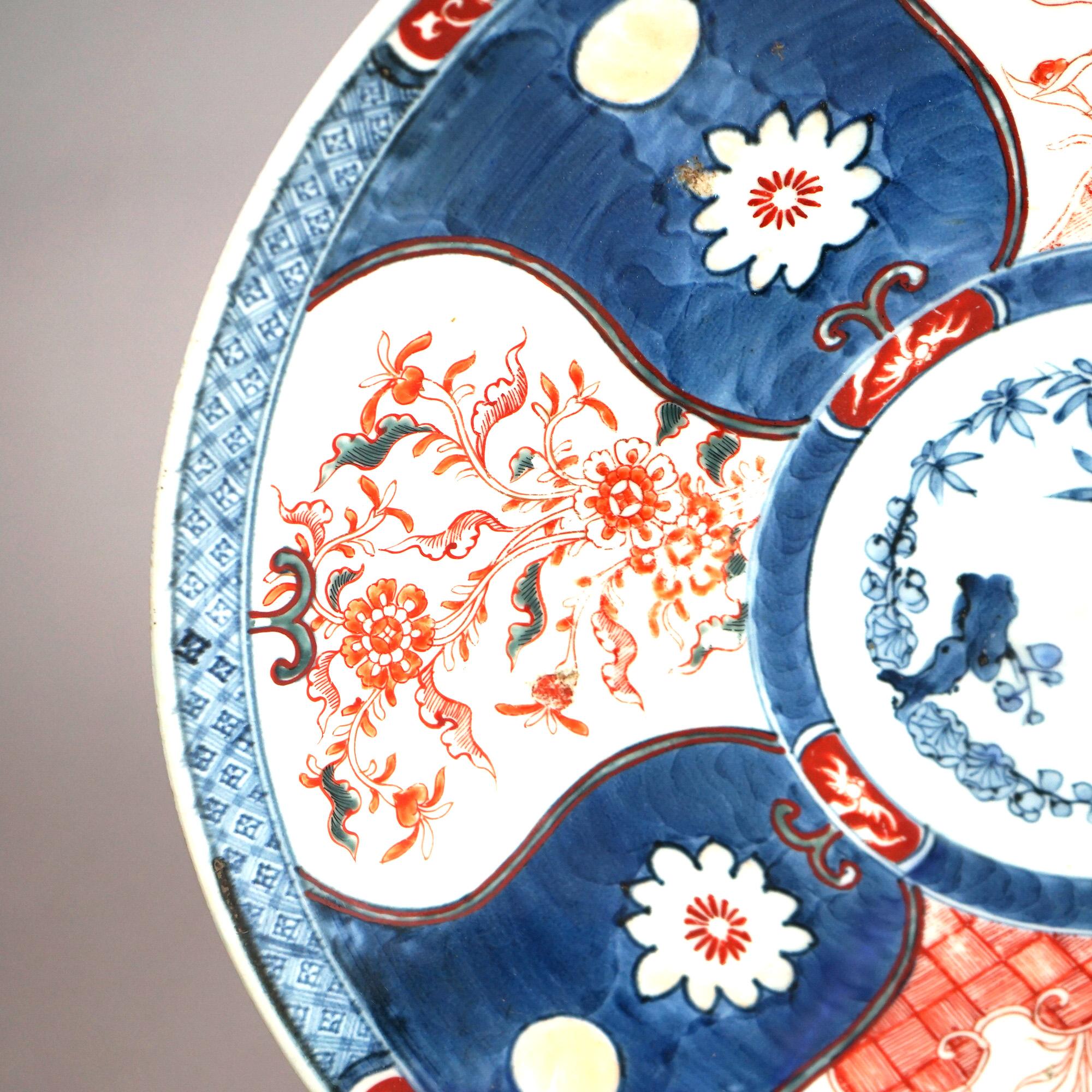Antique Japanese Imari Porcelain Hand Painted Porcelain Charger C1920 In Good Condition For Sale In Big Flats, NY