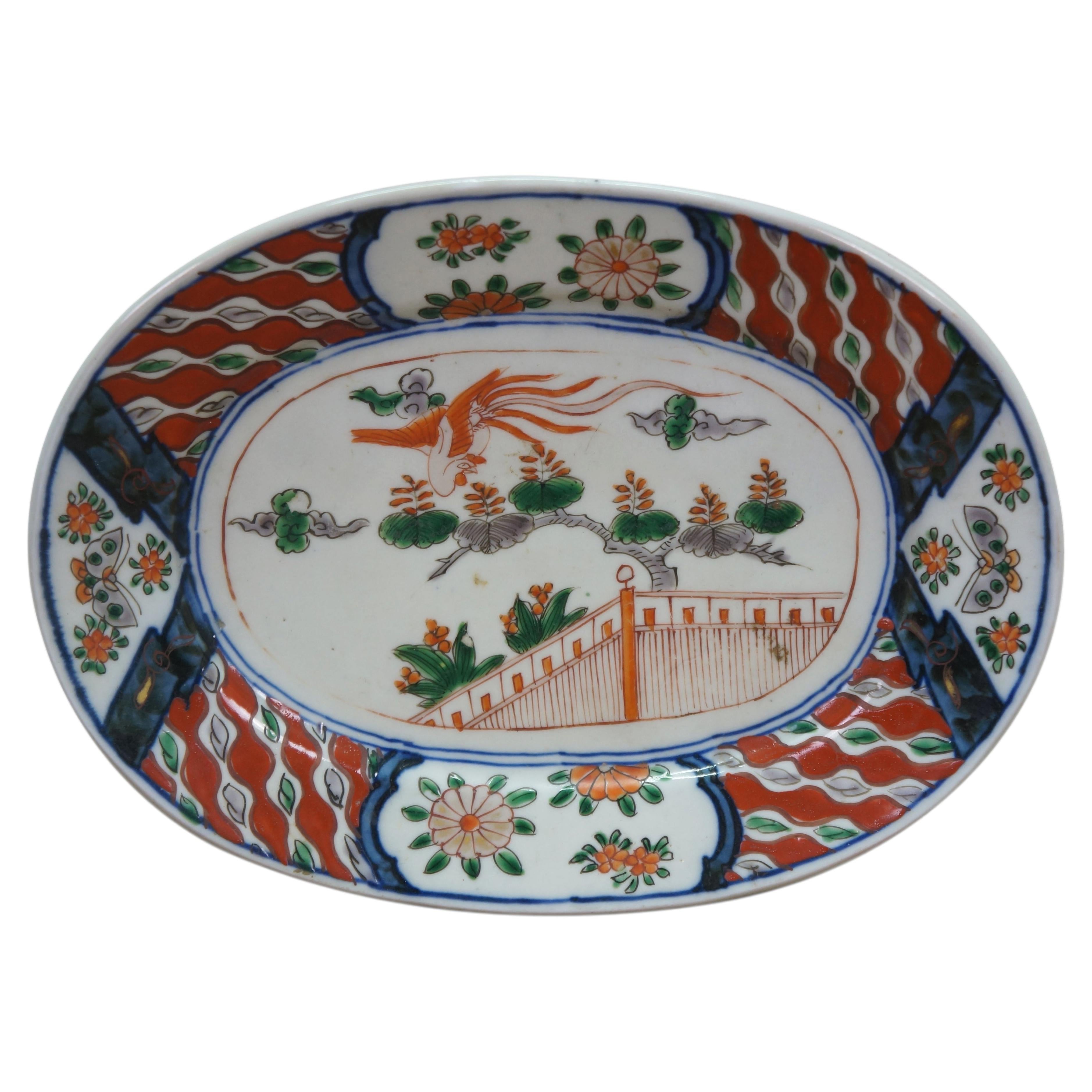 Antique Japanese Imari Porcelain Imperial Phoenix Oval Serving Platter 10"