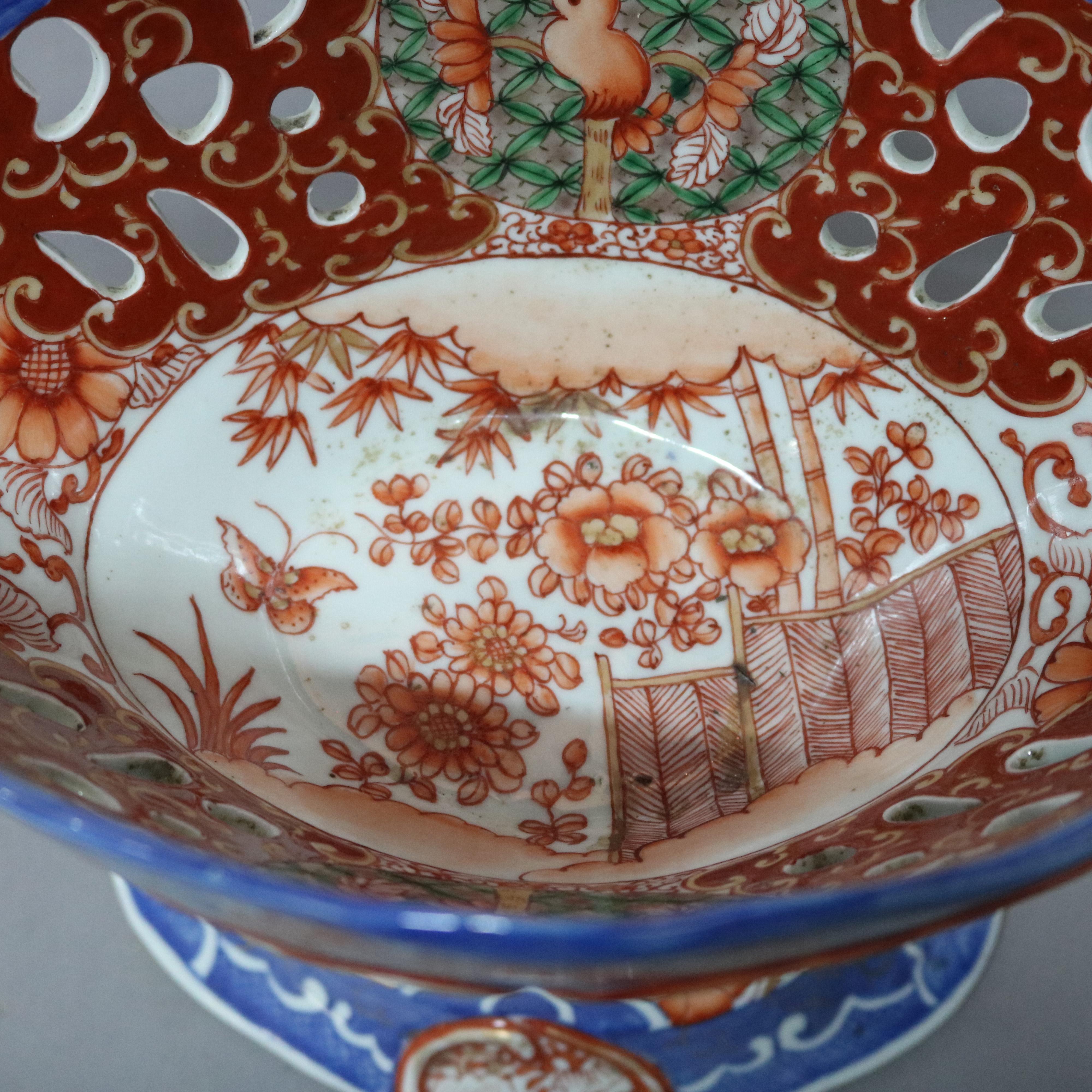 Antique Japanese Imari Porcelain Reticulated Compote, circa 1900 In Good Condition In Big Flats, NY