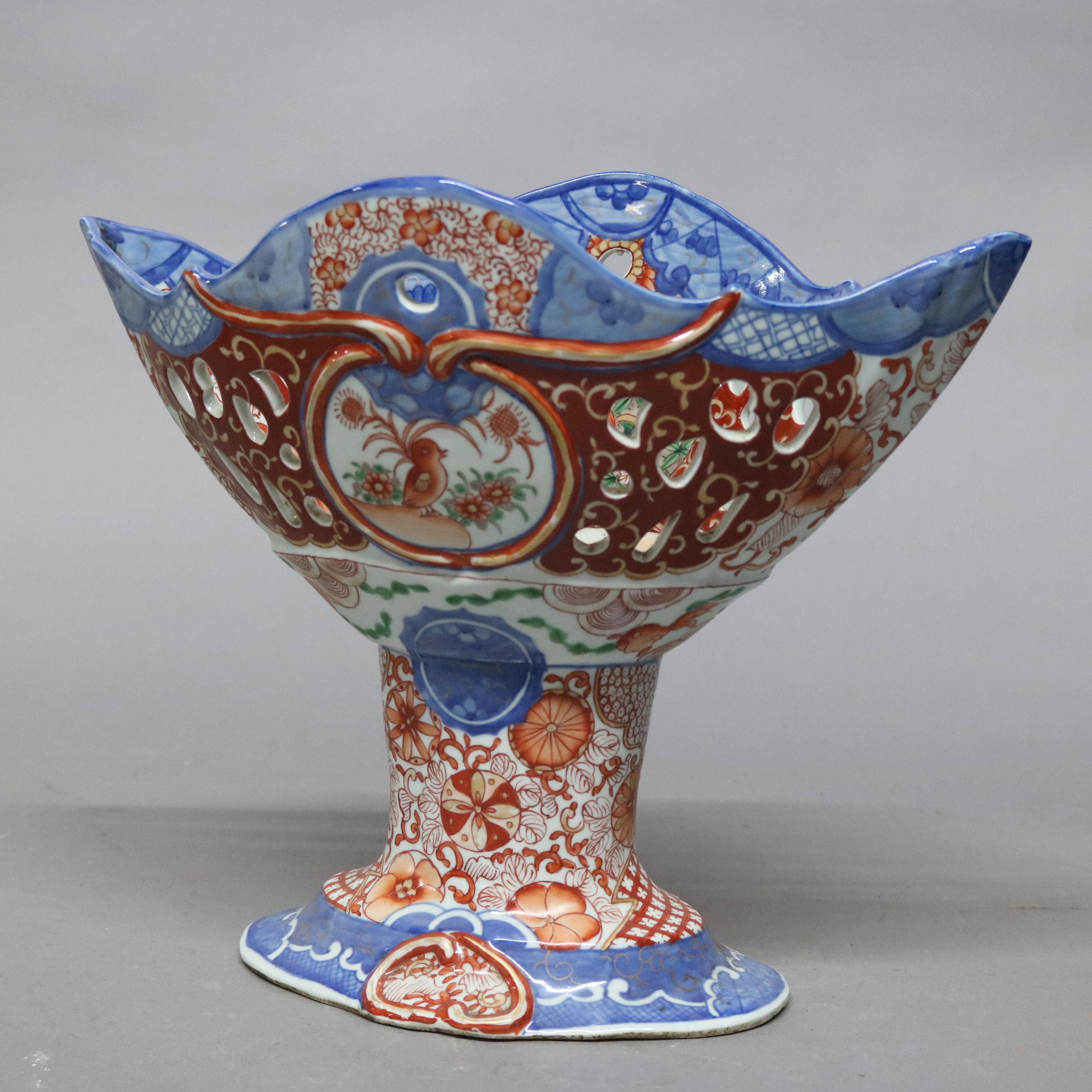 Antique Japanese Imari Porcelain Reticulated Compote, circa 1900 1