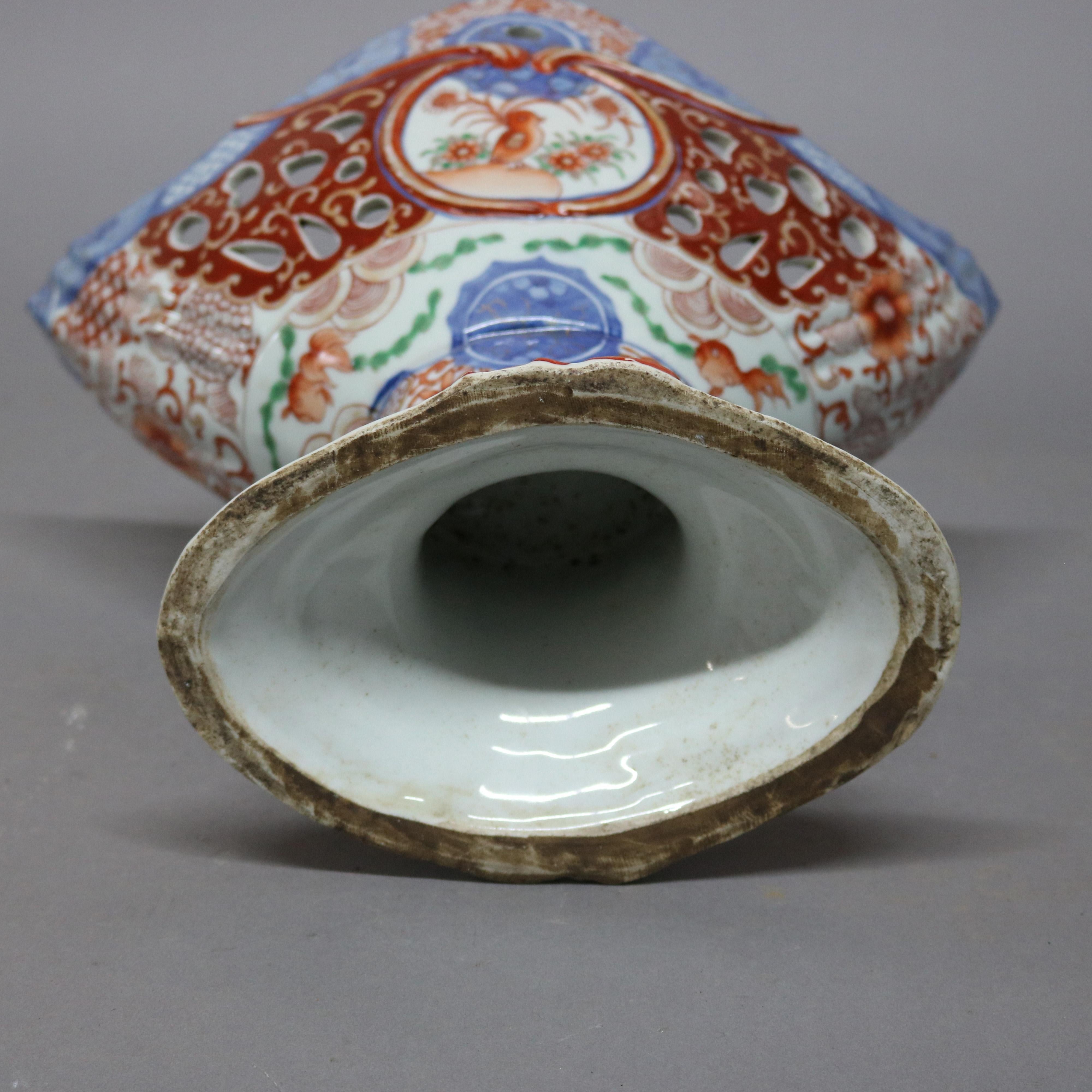Antique Japanese Imari Porcelain Reticulated Compote, circa 1900 2