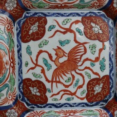 Antique Japanese Imari Porcelain Square Plate with Phoenix C1910
