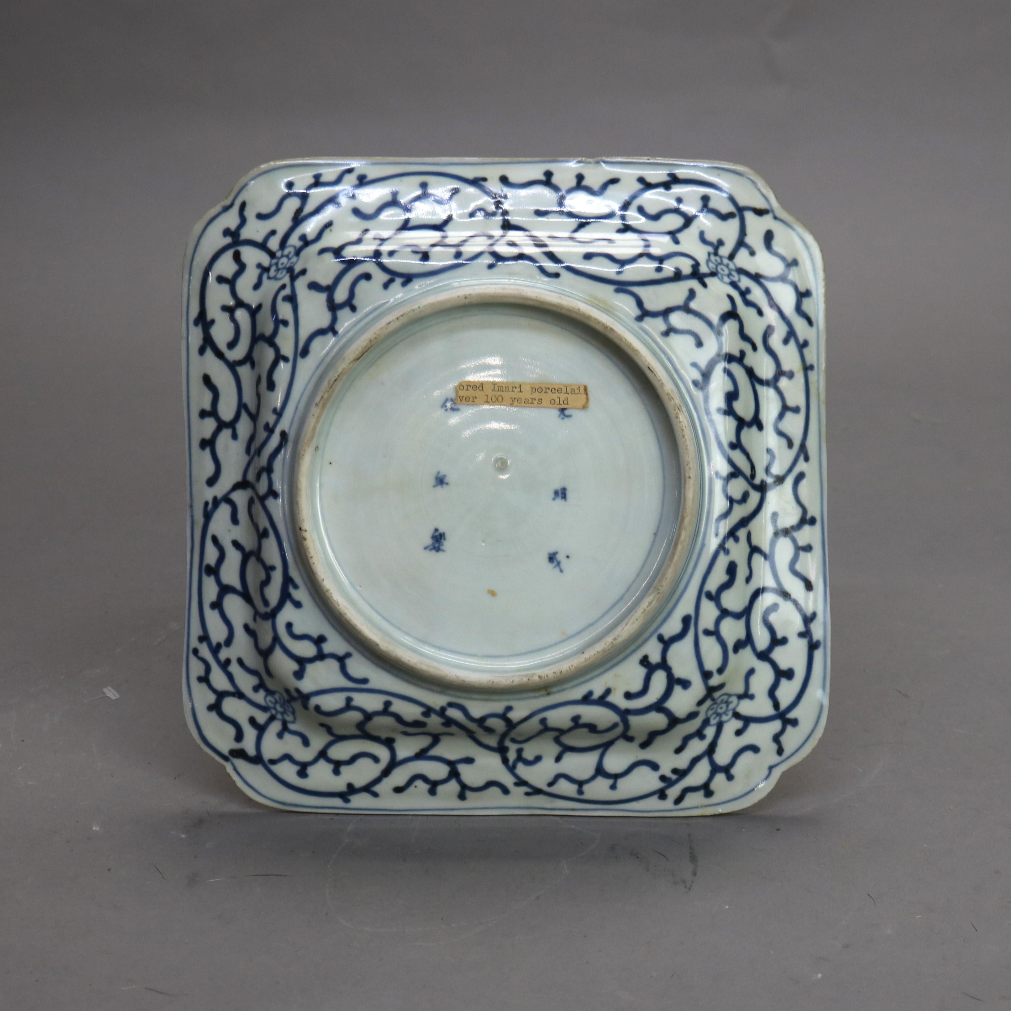 Antiguo Plato Cuadrado de Porcelana Imari Japonesa con Fénix C1910 3