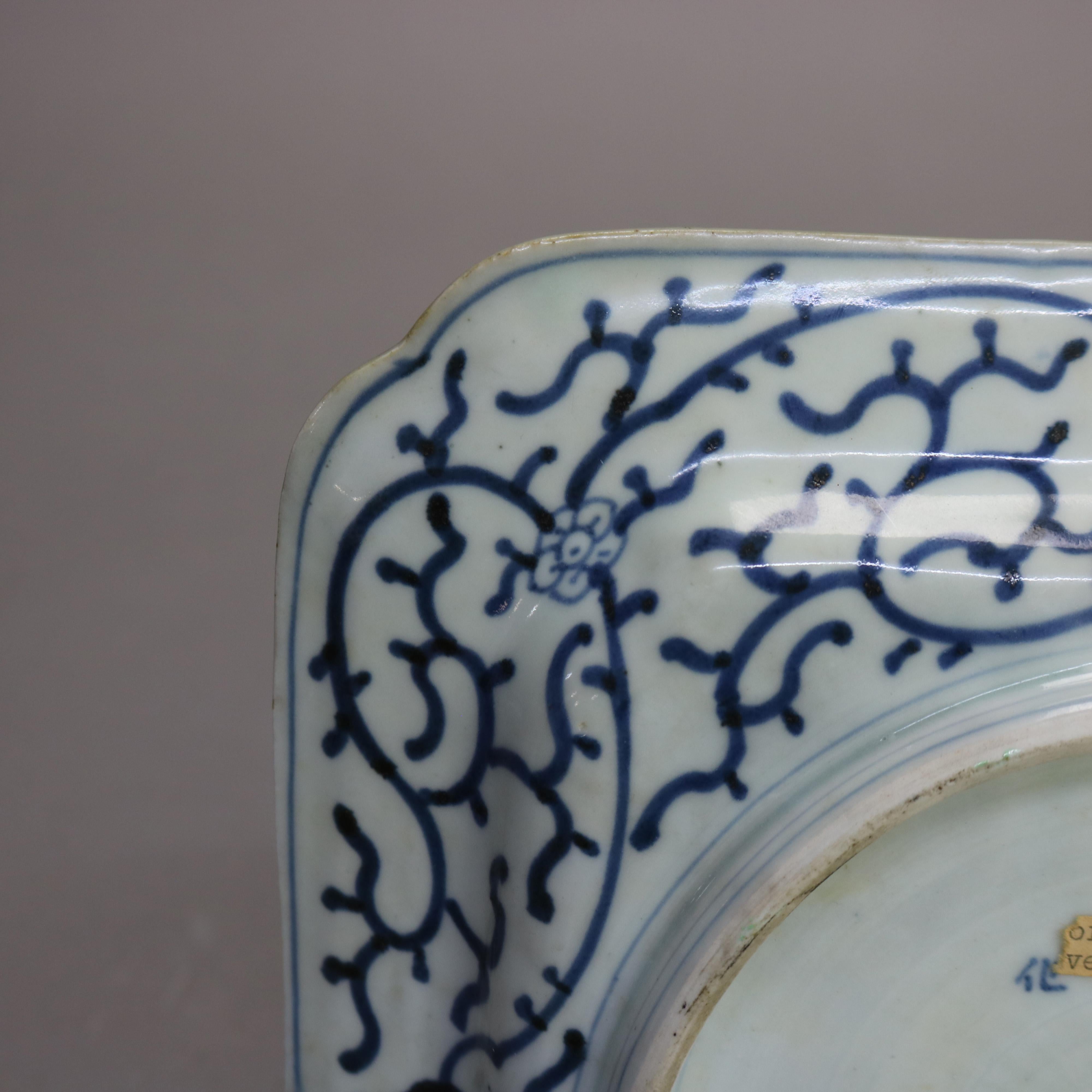 Antiguo Plato Cuadrado de Porcelana Imari Japonesa con Fénix C1910 4