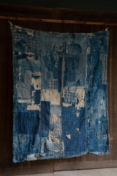 Antique Japanese Indigo Boro, extra thick textile, wabi sabi wall decor