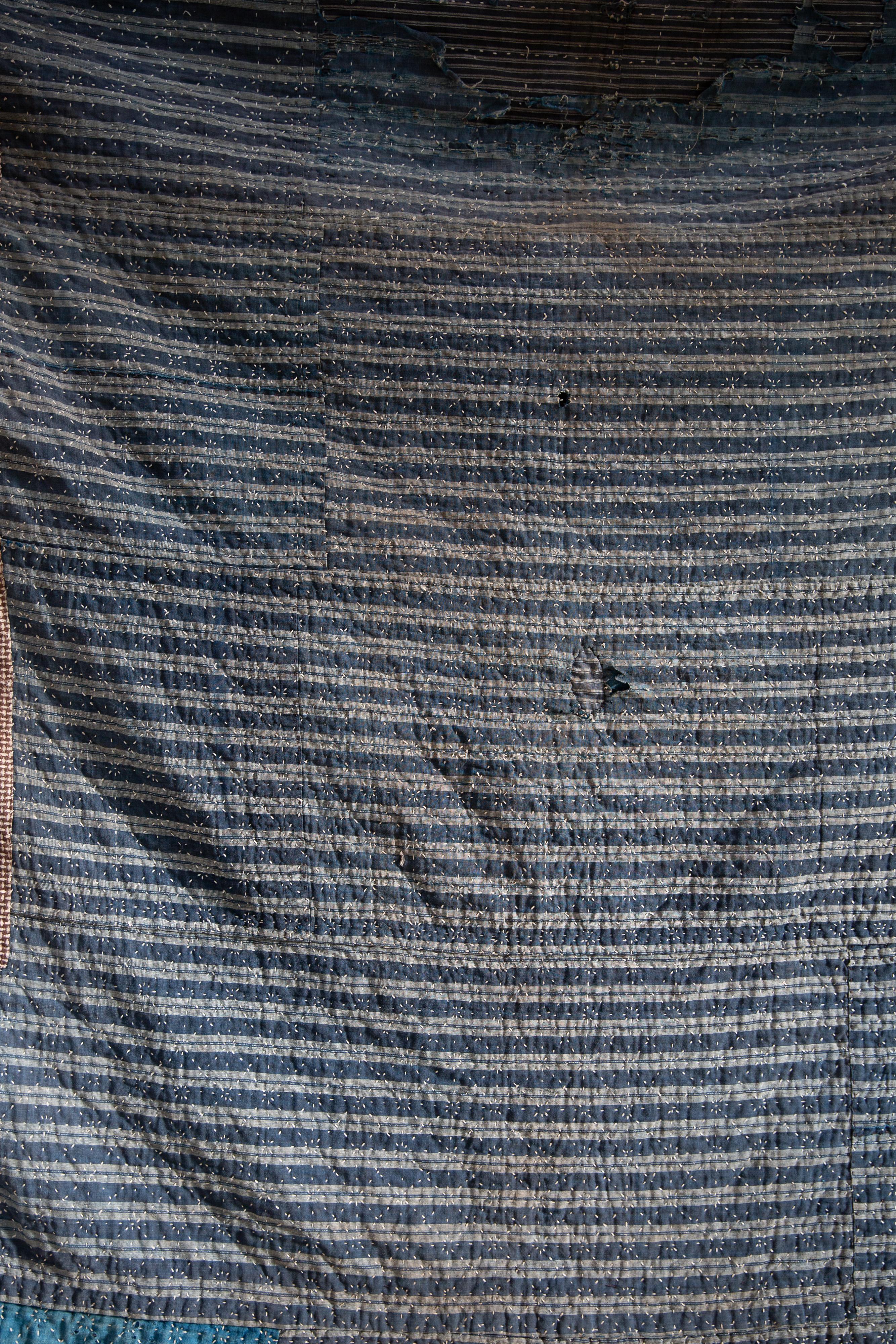 Antique Japanese Indigo Boro textile w/ Sashiko stitching abstract wabi sabi For Sale 11