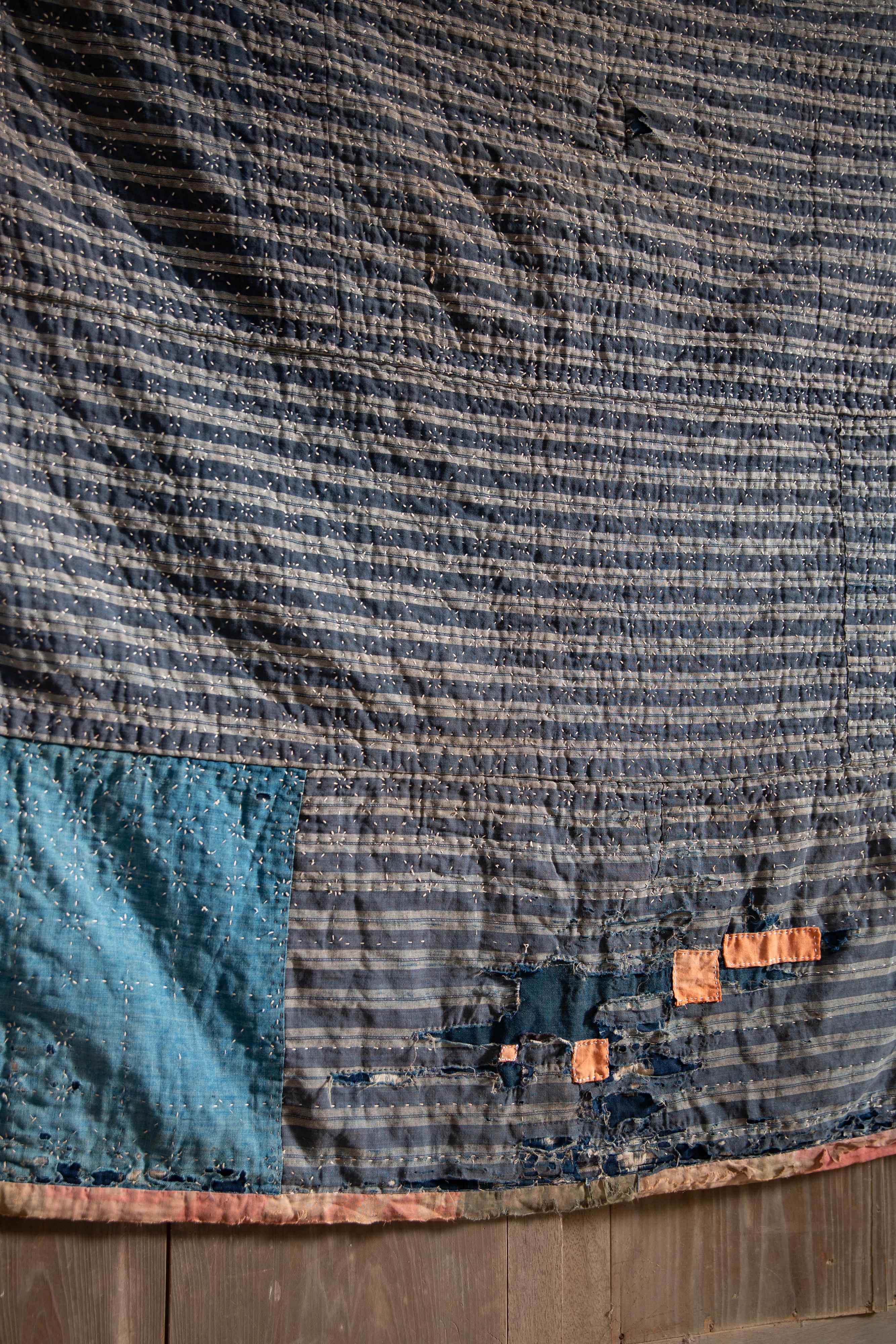 Antique Japanese Indigo Boro textile w/ Sashiko stitching abstract wabi sabi For Sale 12