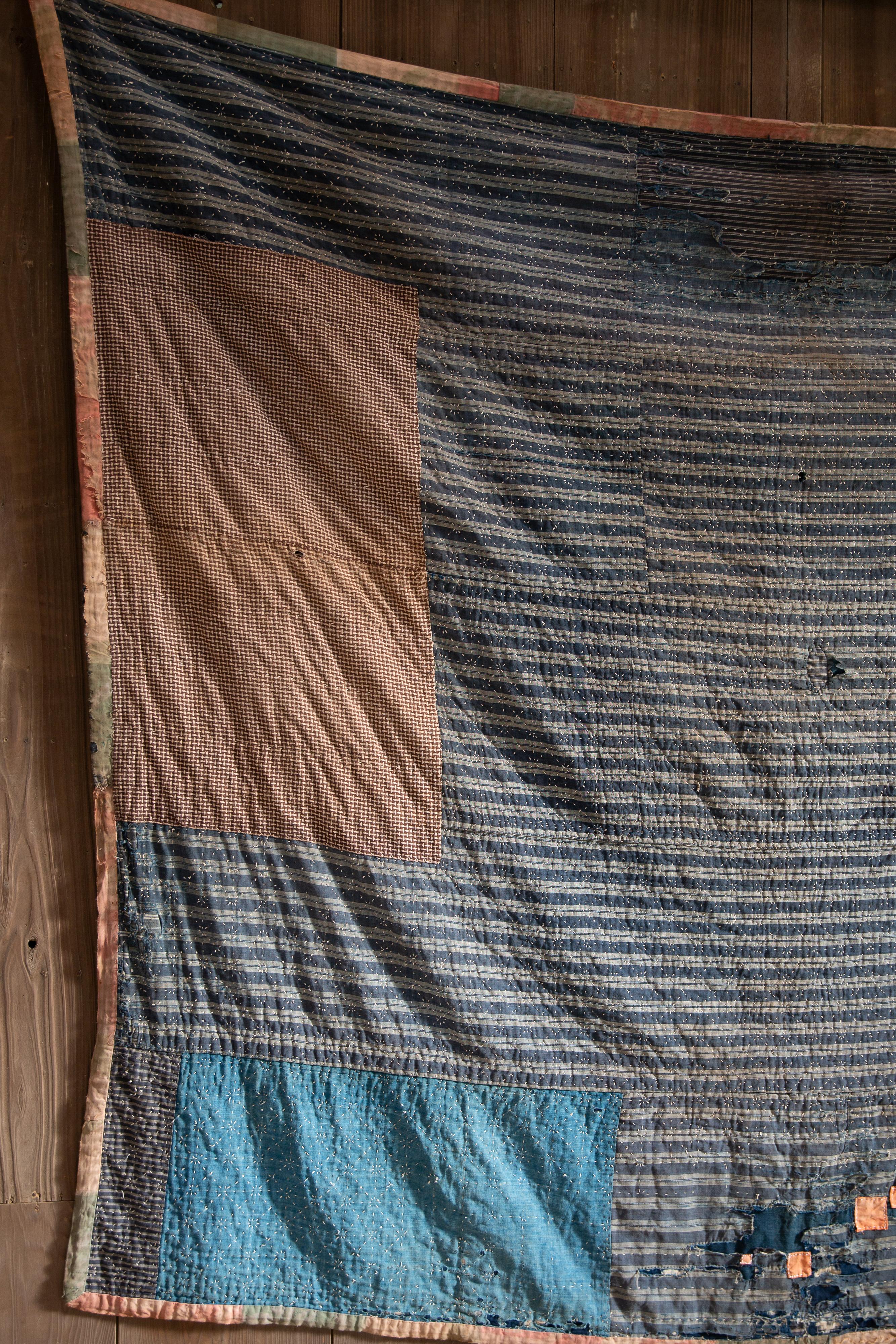 Antique Japanese Indigo Boro textile w/ Sashiko stitching abstract wabi sabi For Sale 13