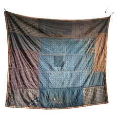 Antique Japanese Indigo Boro textile w/ Sashiko stitching abstract wabi sabi