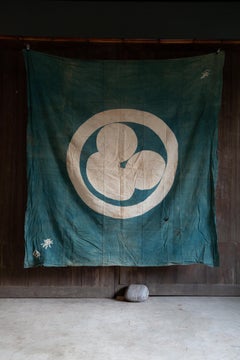 Antique Japanese Indigo dyed cotton textile large Furoshiki wabi sabi wall decor