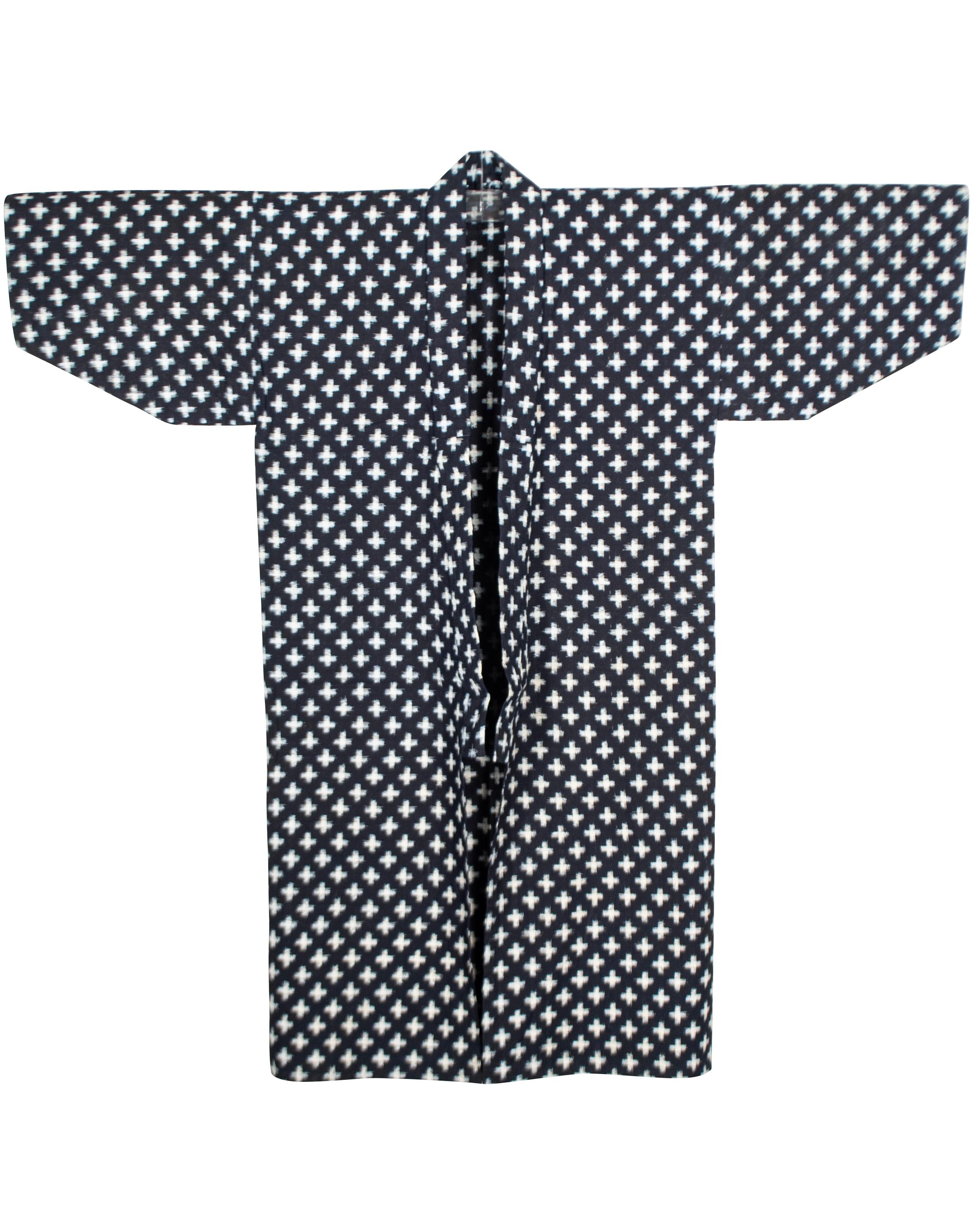 Taisho Antique Japanese Indigo-Dyed Double Ikat Kimono For Sale