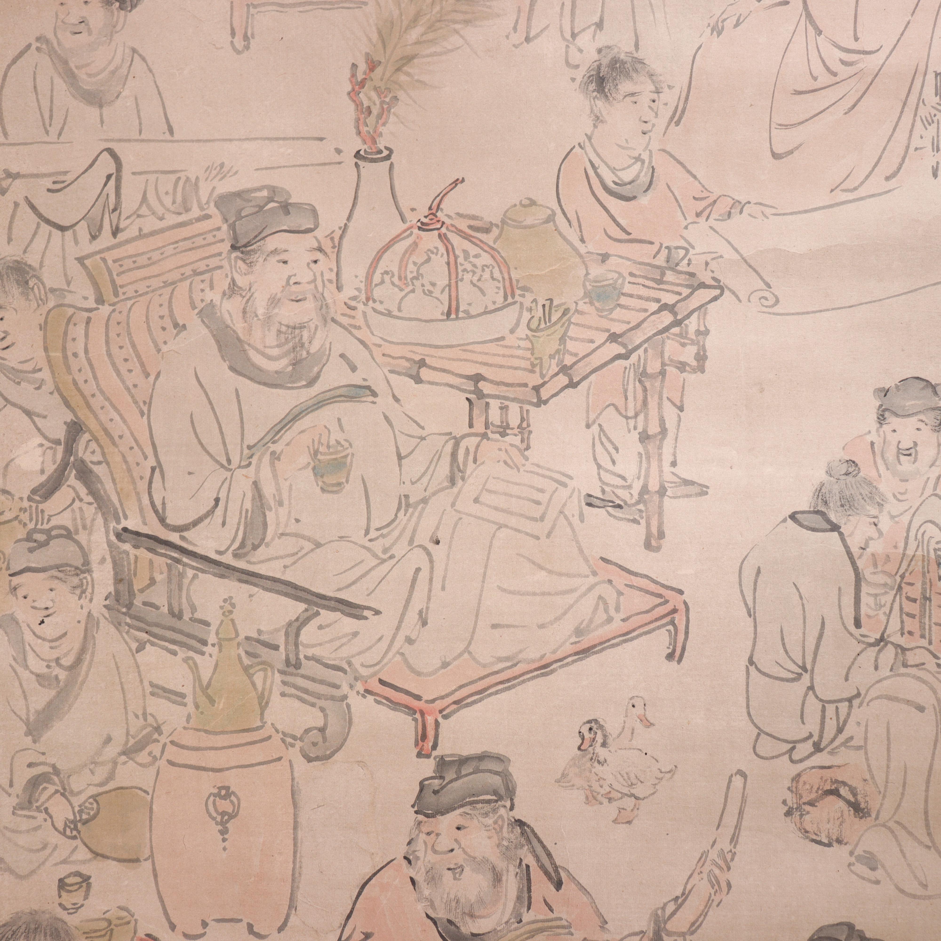 Antique Japanese Ink Painting of Chinese Poets, Scroll Mounting, Yosa Buson In Good Condition For Sale In New York, NY