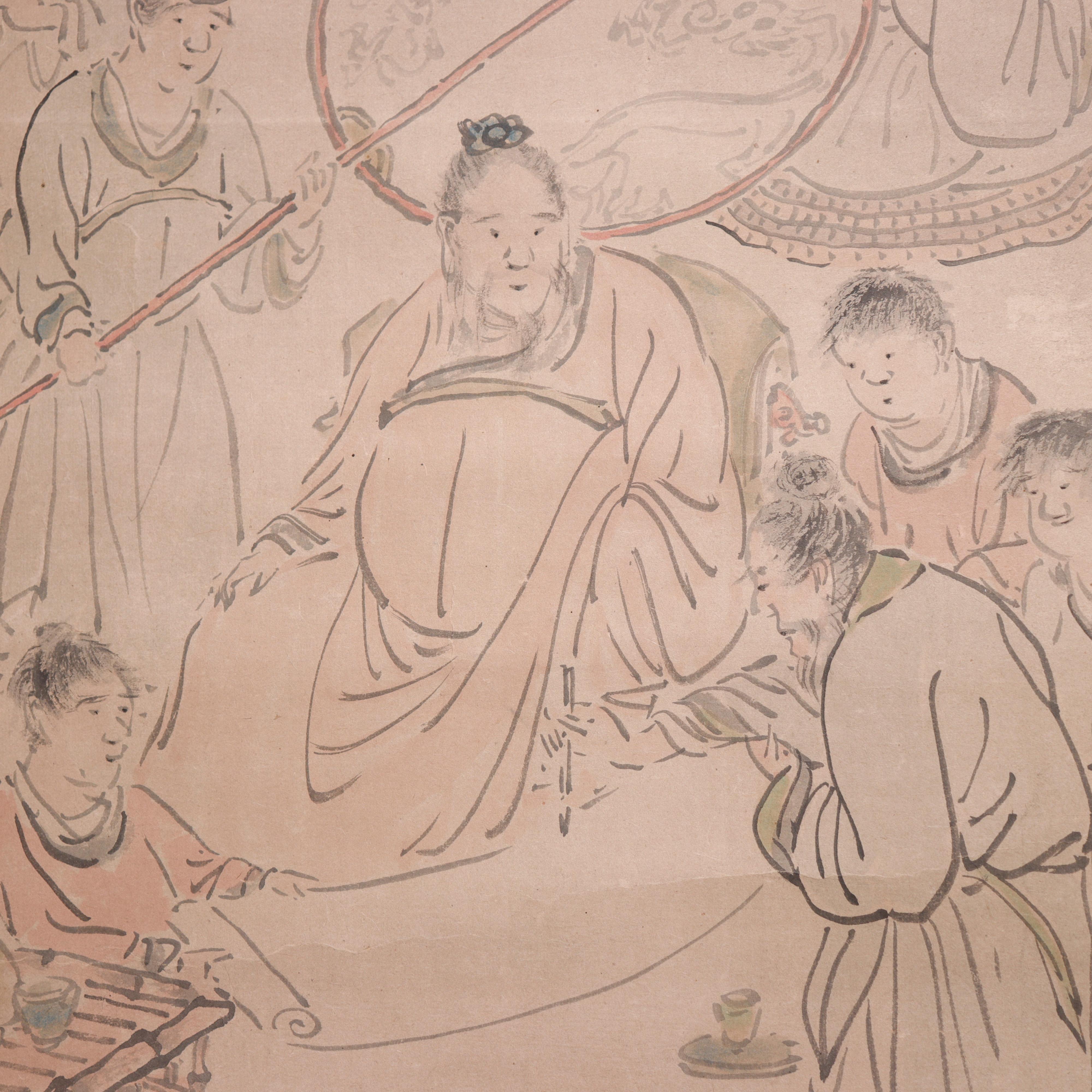 Paper Antique Japanese Ink Painting of Chinese Poets, Scroll Mounting, Yosa Buson For Sale
