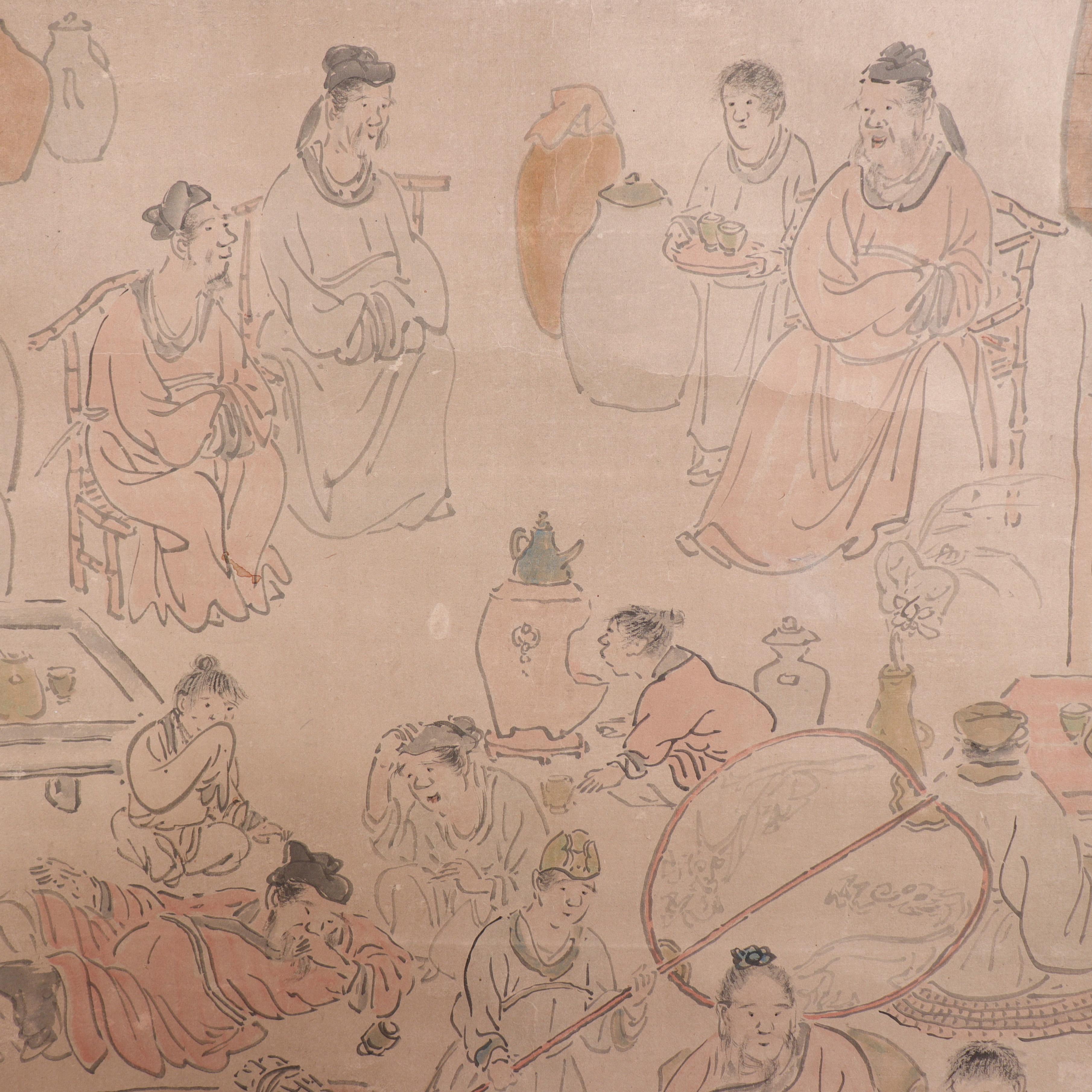 Antique Japanese Ink Painting of Chinese Poets, Scroll Mounting, Yosa Buson For Sale 2