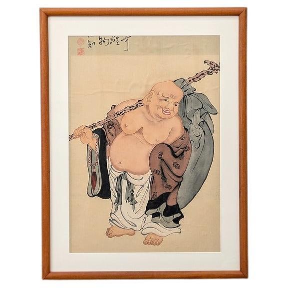 Antigua Pintura Japonesa en Tinta de Hotei por Kita Busei, Periodo Edo, c. 1820-1850