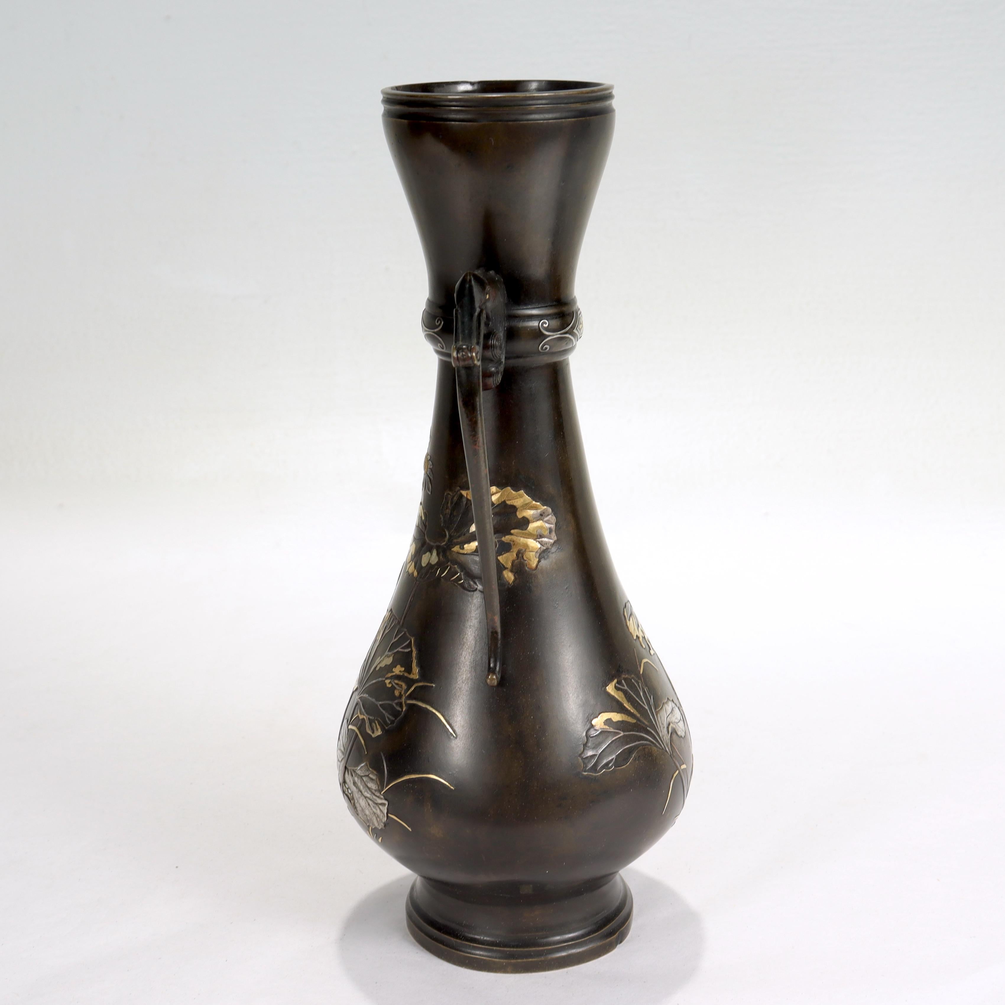 antique bronze flower vase