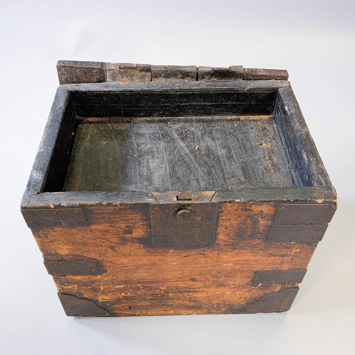 Meiji Antique Japanese Iron and Wood Tansu Suzuribako Box For Sale