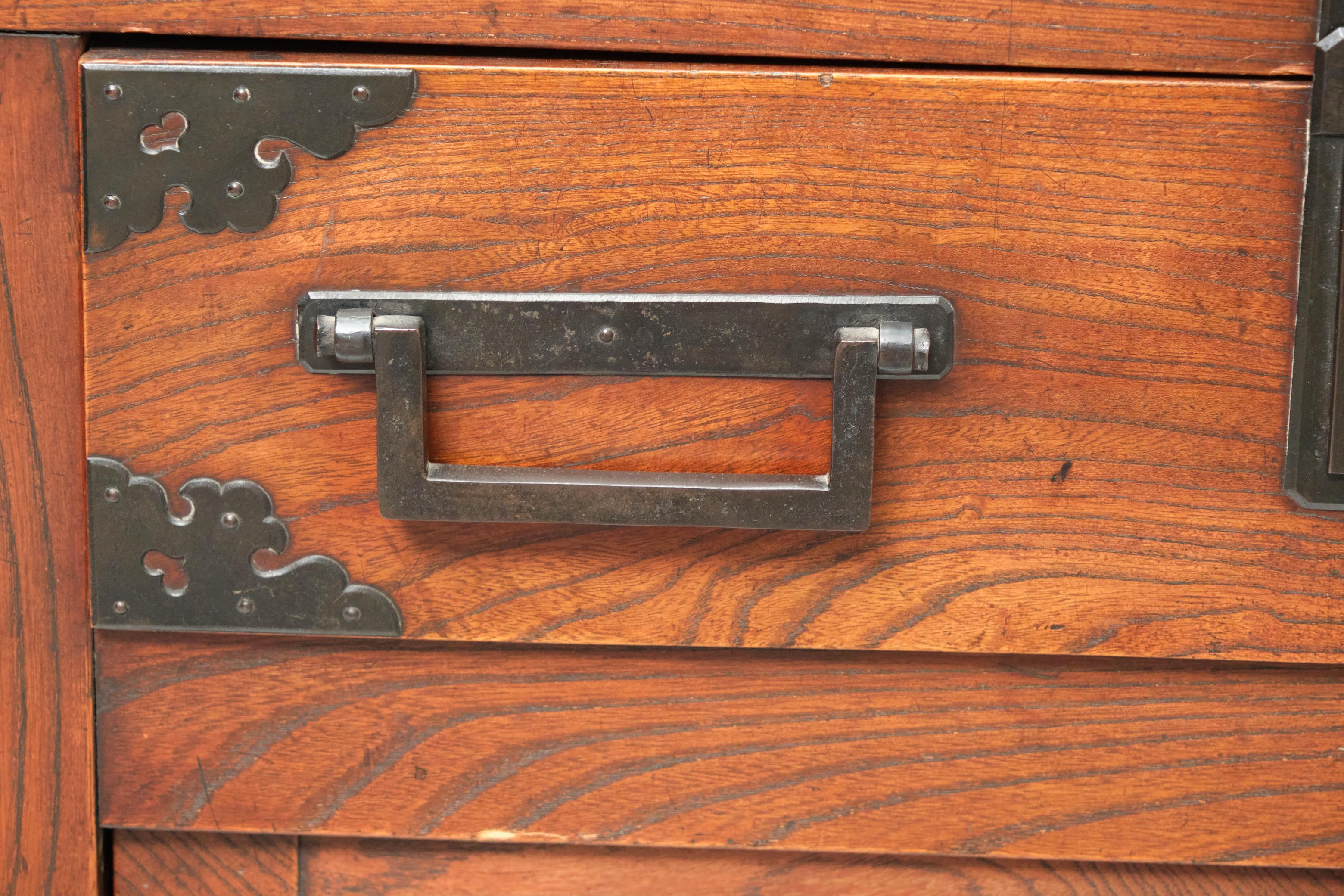 Antique Japanese Iron Mounted Elmwood Chest at 1stDibs