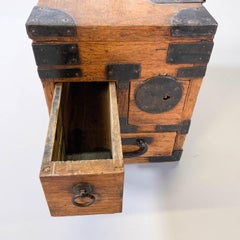 Antique Japanese Iron Mounted Tansu Suzuribako Wood Box