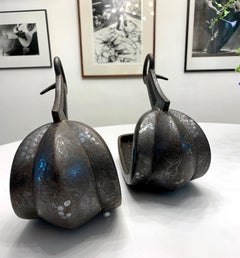 Antique Japanese Iron Stirrups with Silver Inlay Signed