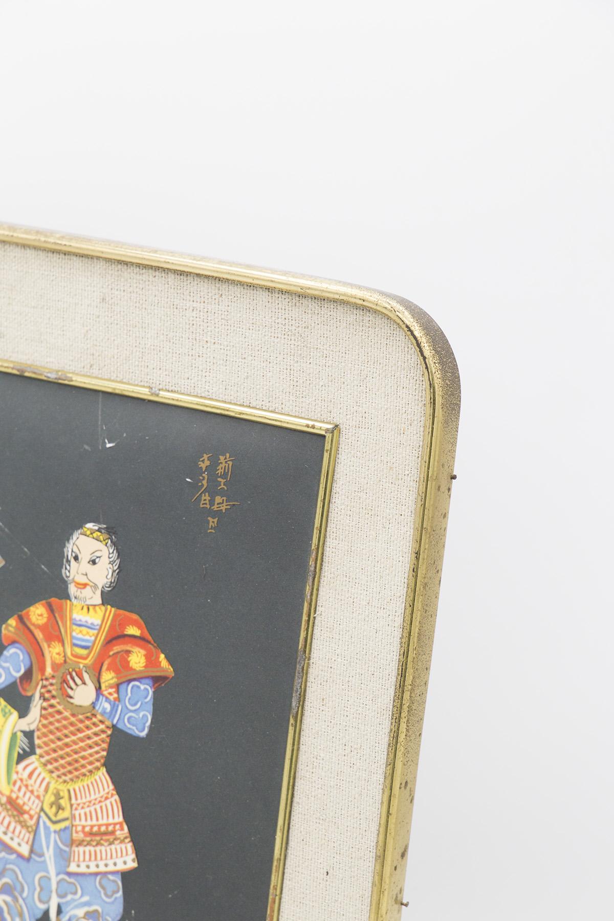 Antique Japanese Jute and Brass Painting 'First Date' In Good Condition For Sale In Milano, IT