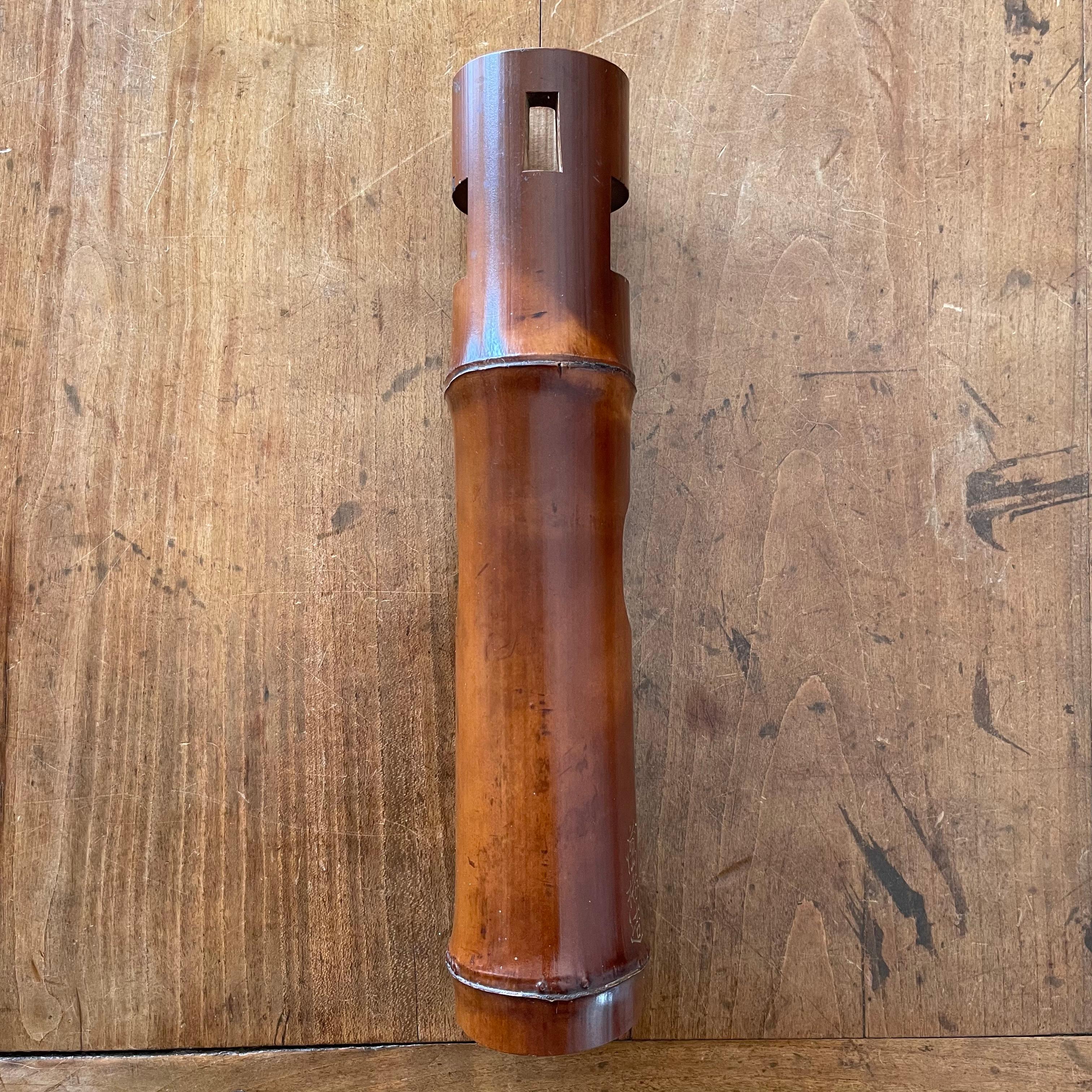 Hand-Carved Antique Japanese Kakehana, a bamboo wall hanging vase for flower arranging. For Sale